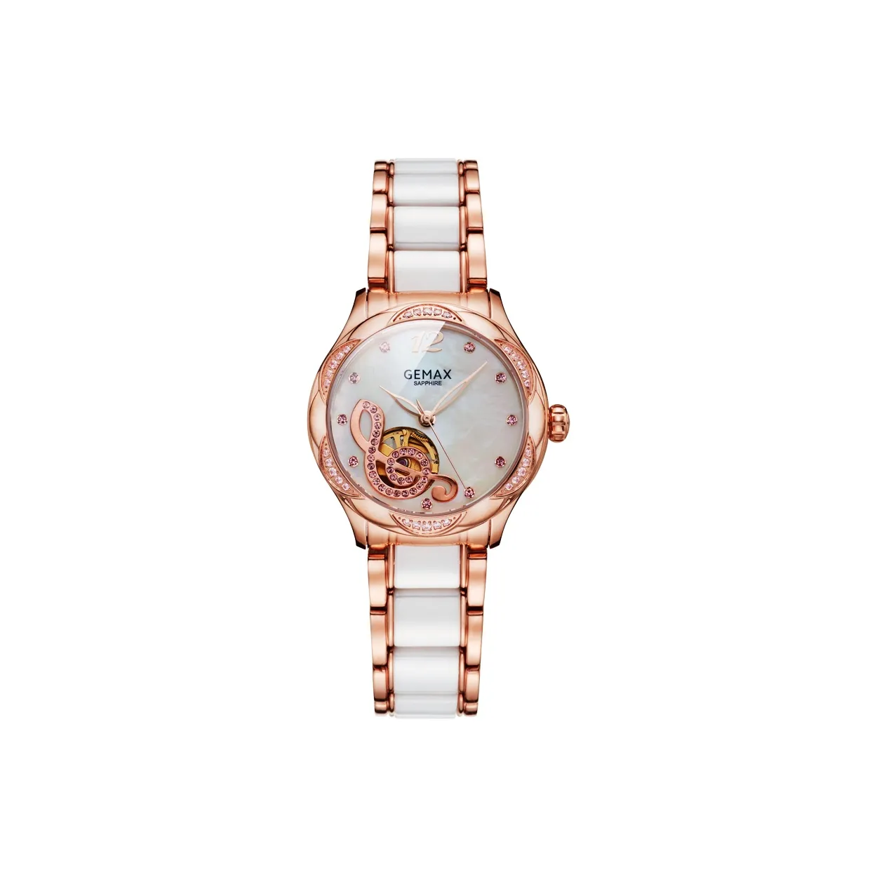 GEMAX Автоматический Механический Механизм Нержавеющая Сталь Ремешок Часы Женские Белый Циферблат