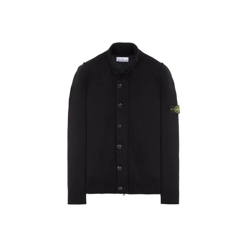 STONE ISLAND High Neck Logo Patch Ribbed Cardigan