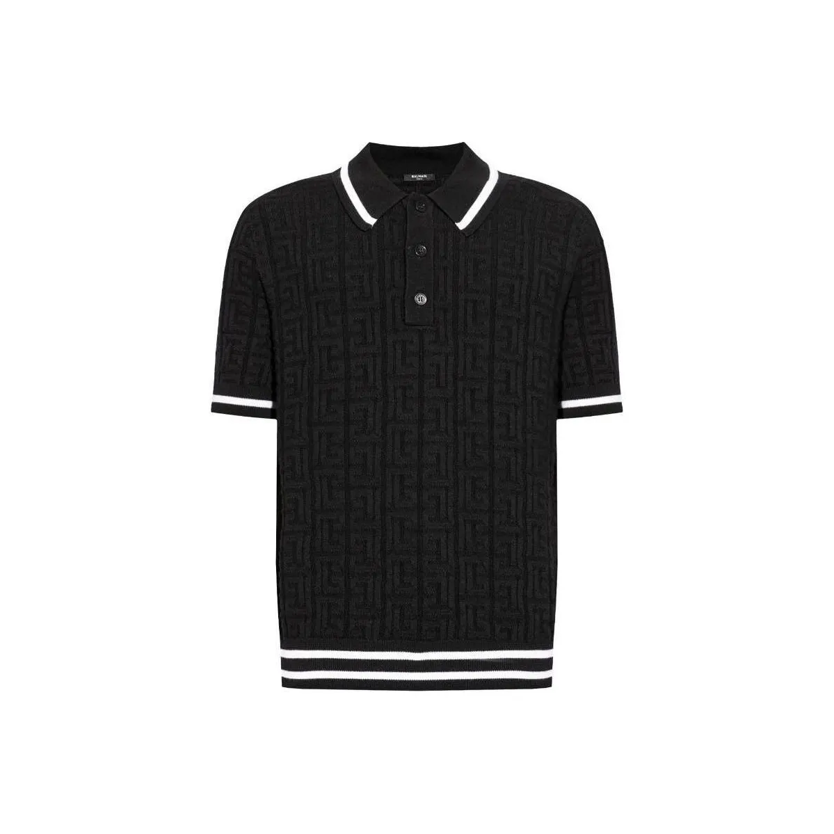 BALMAIN Monogram Jacquard Knitted Polo Shirt