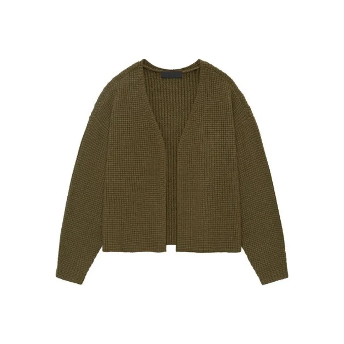 Fear Of God Essentials Тяжелый вафельный кардиган Трикотаж Мужской Бледный Сосновый зеленый Военный стиль