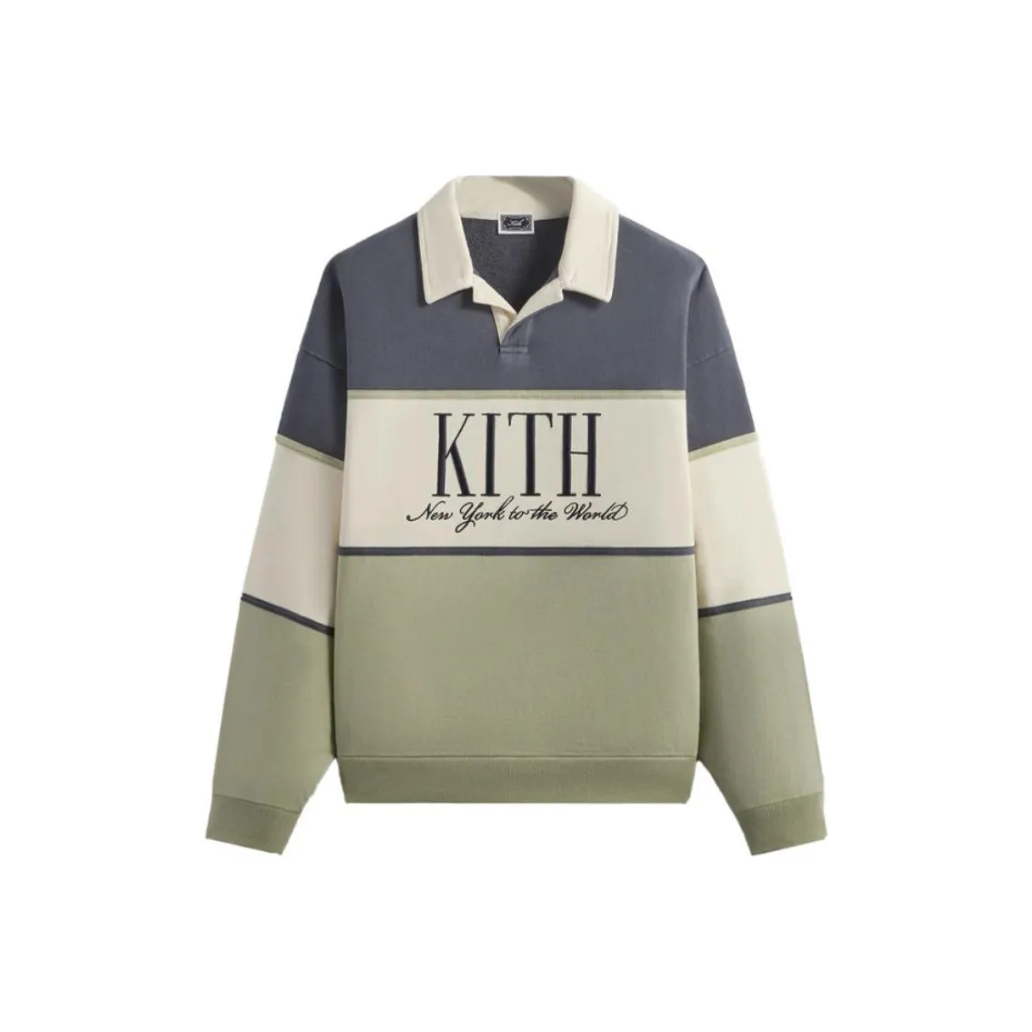 KITH Collaboration FW24 Panelled Nelson Polo Мужской Серый Белый Зеленый
