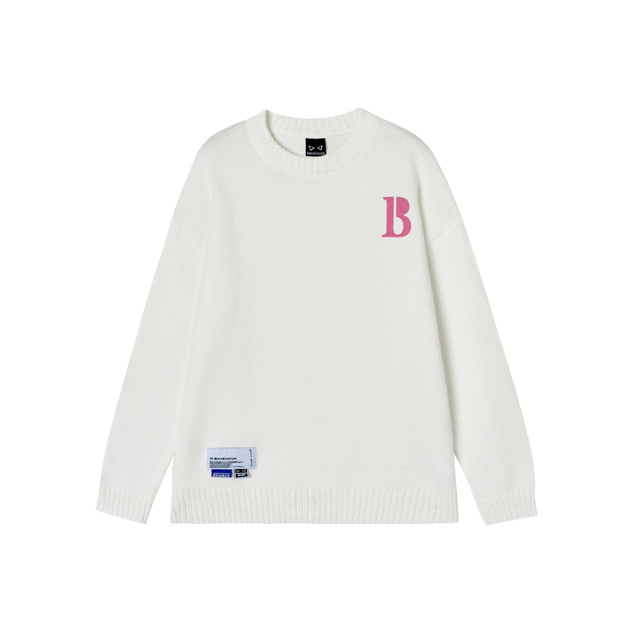 BIENKIMIIYE Однотонный Свободный крой Повседневный Пуловер Круглый вырез Трикотаж Унисекс