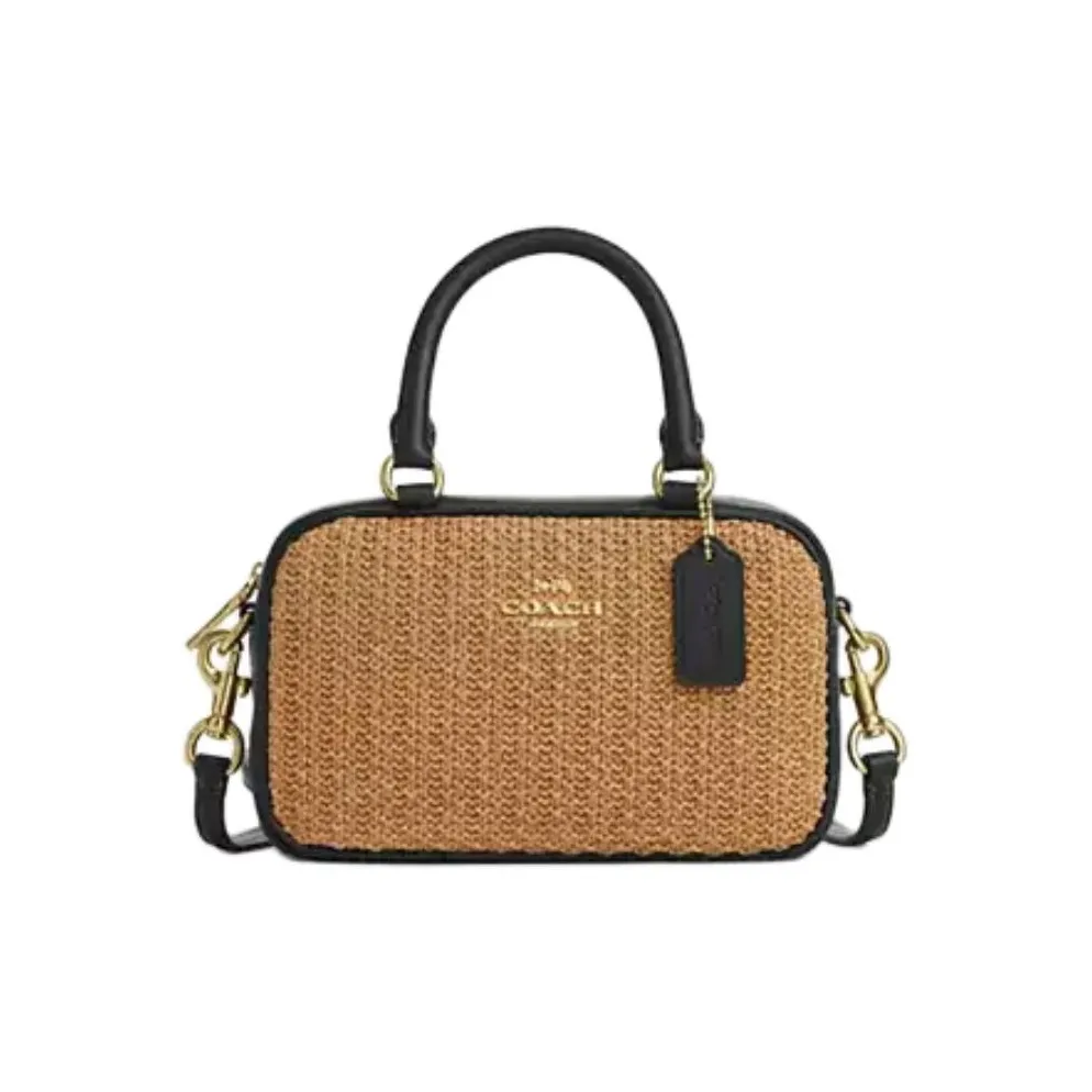 COACH SATCHEL Straw With Leather One Shoulder Handbag Trumpets Women's Brown & Black