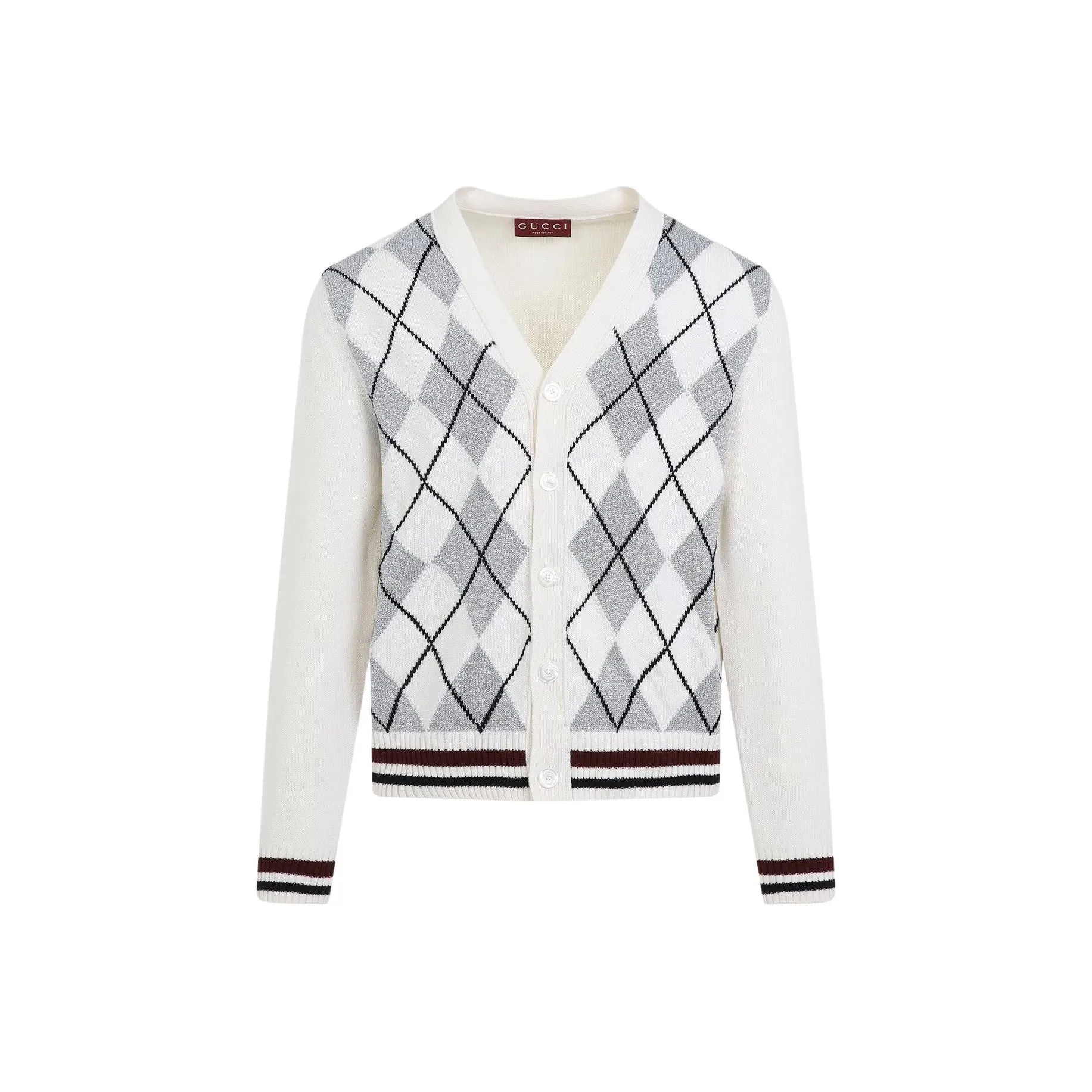 GUCCI Argyle Intarsia Knit Cardigan