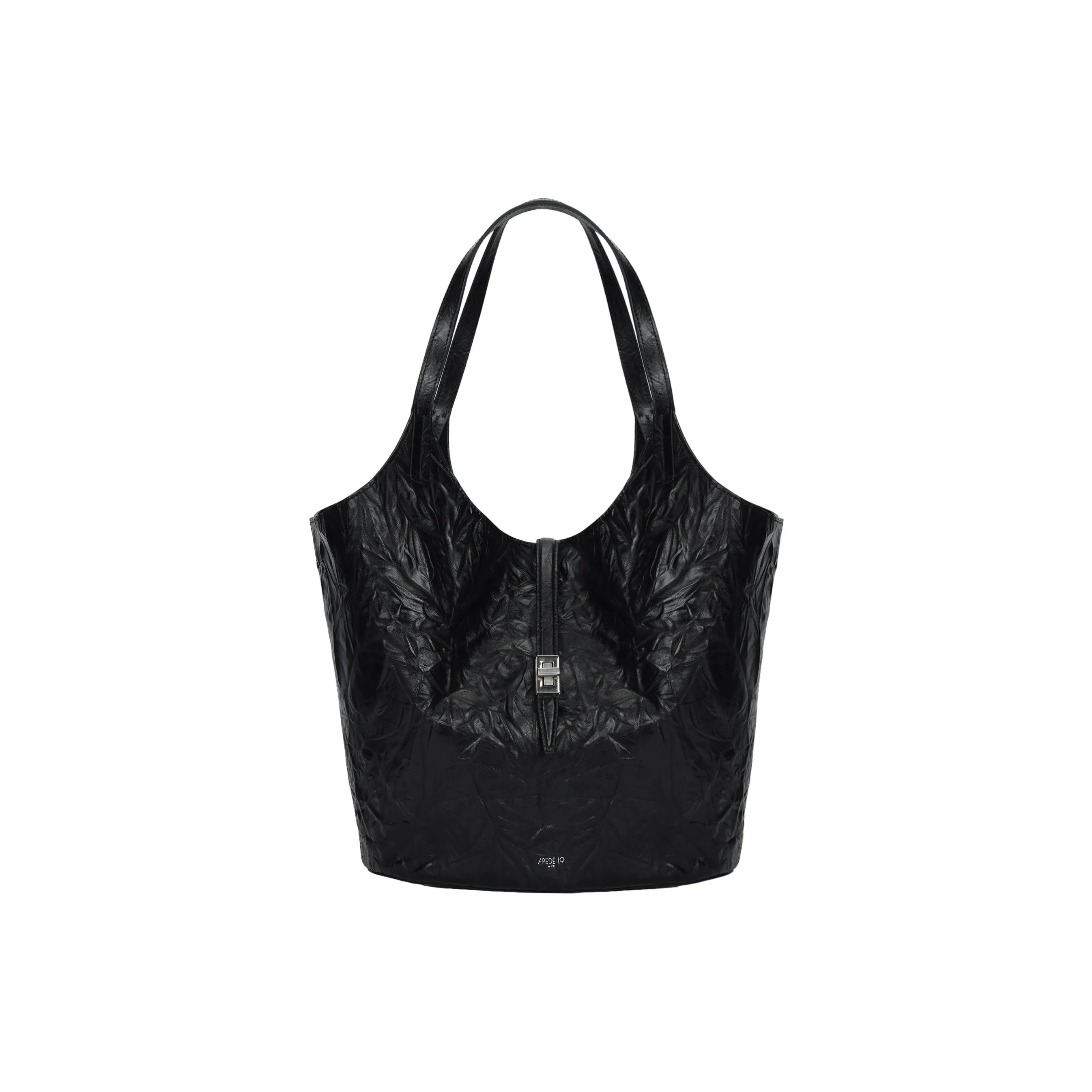 APEDE MOD Relief Embossed Cow Leather Basket Bag Handbag Regular Women's Black