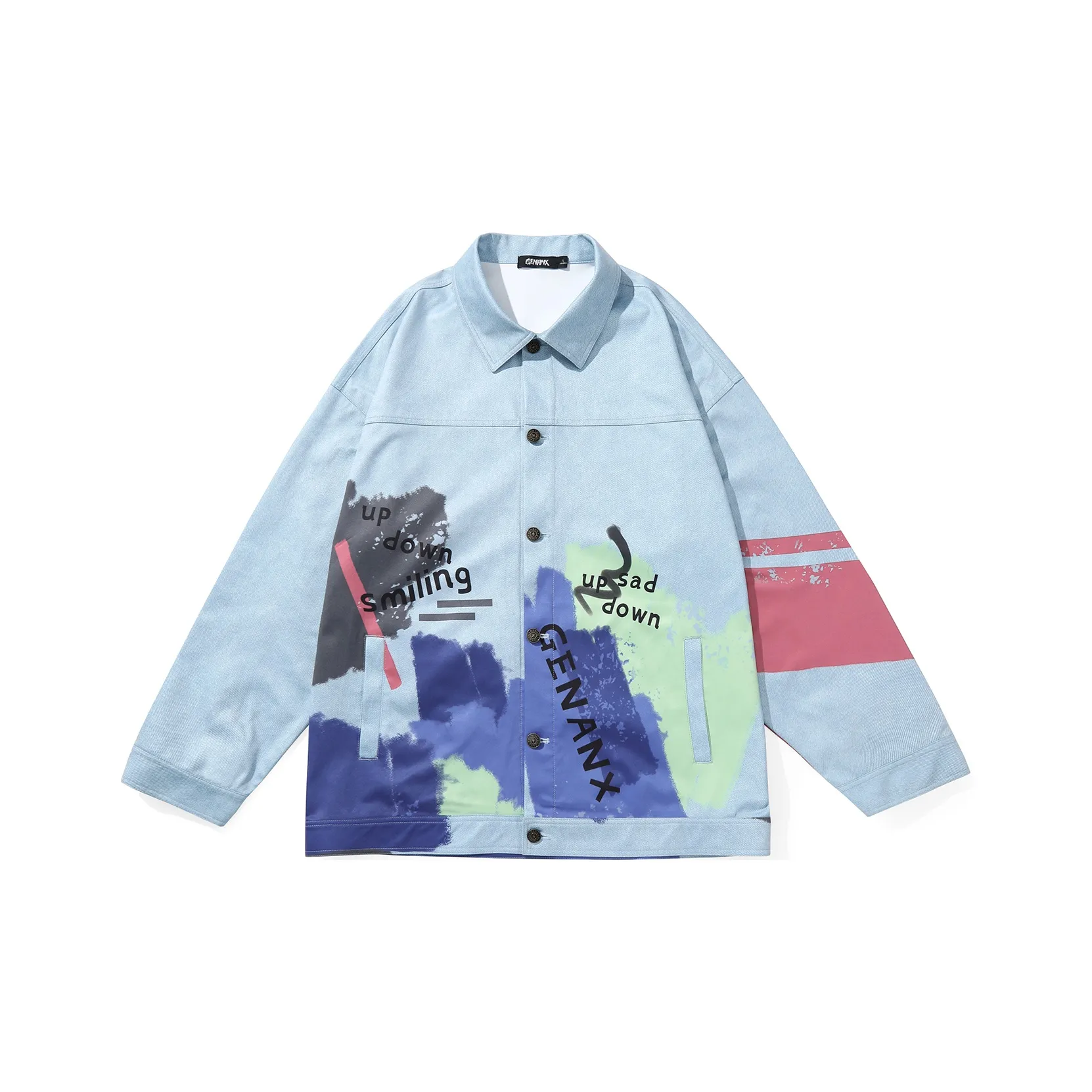 GENANX Loose Fit Jacket Unisex Gray Blue