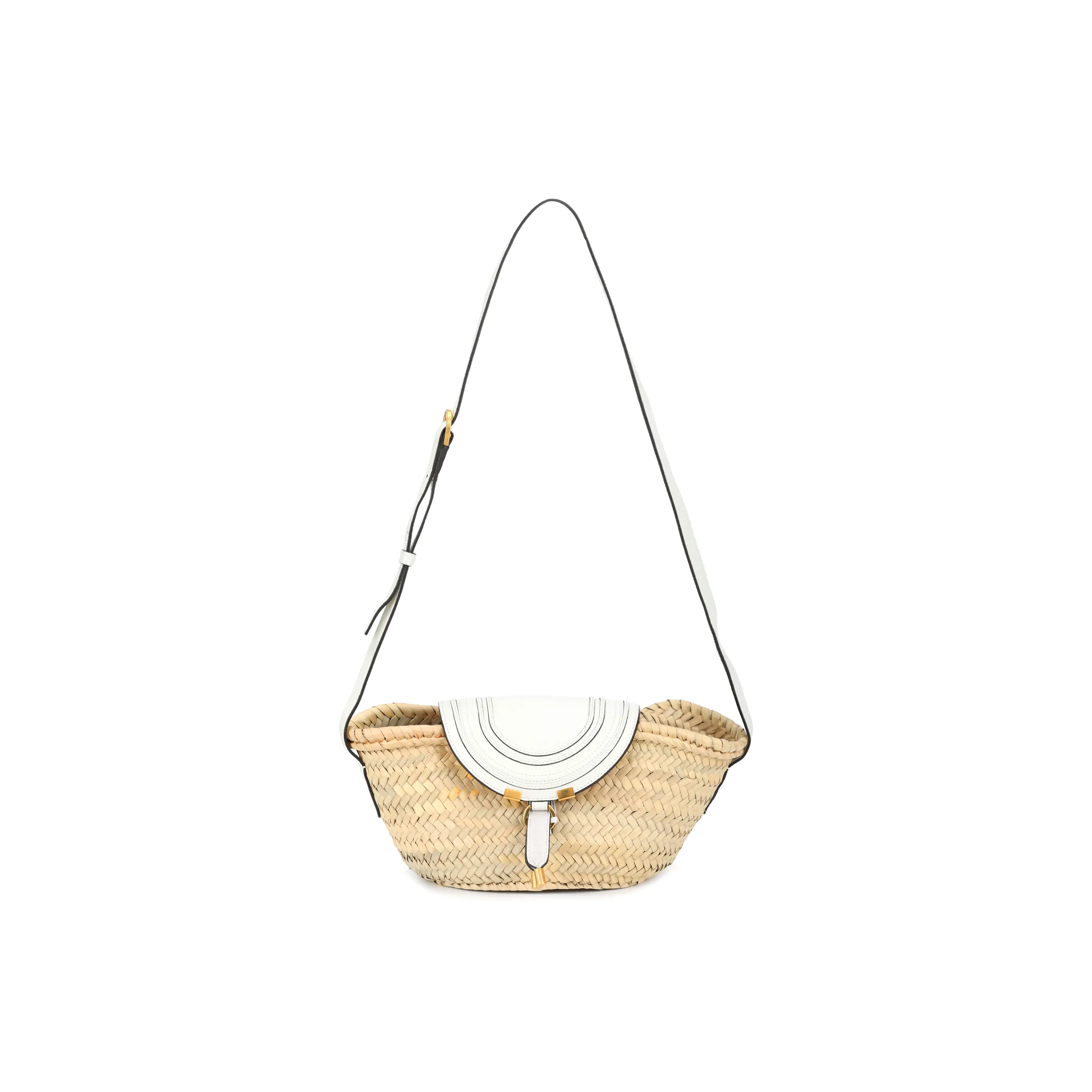 Chloe Chloé Bags Hand Woven Raffia And Small Grain Calfskin Basket Bag, Shoulder Bag Trumpets Unisex White