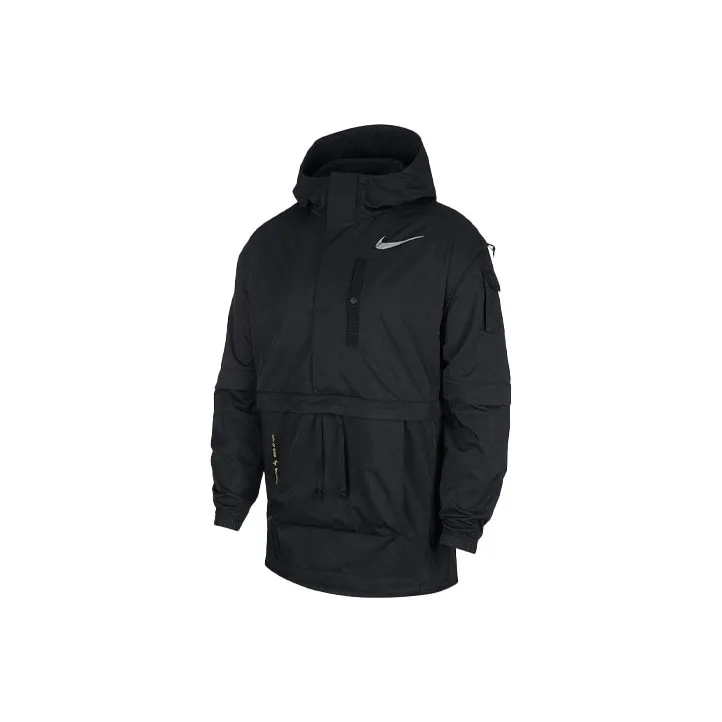 Nike Men's Logo Print Big Pocket Sports Hooded Jacket Black
