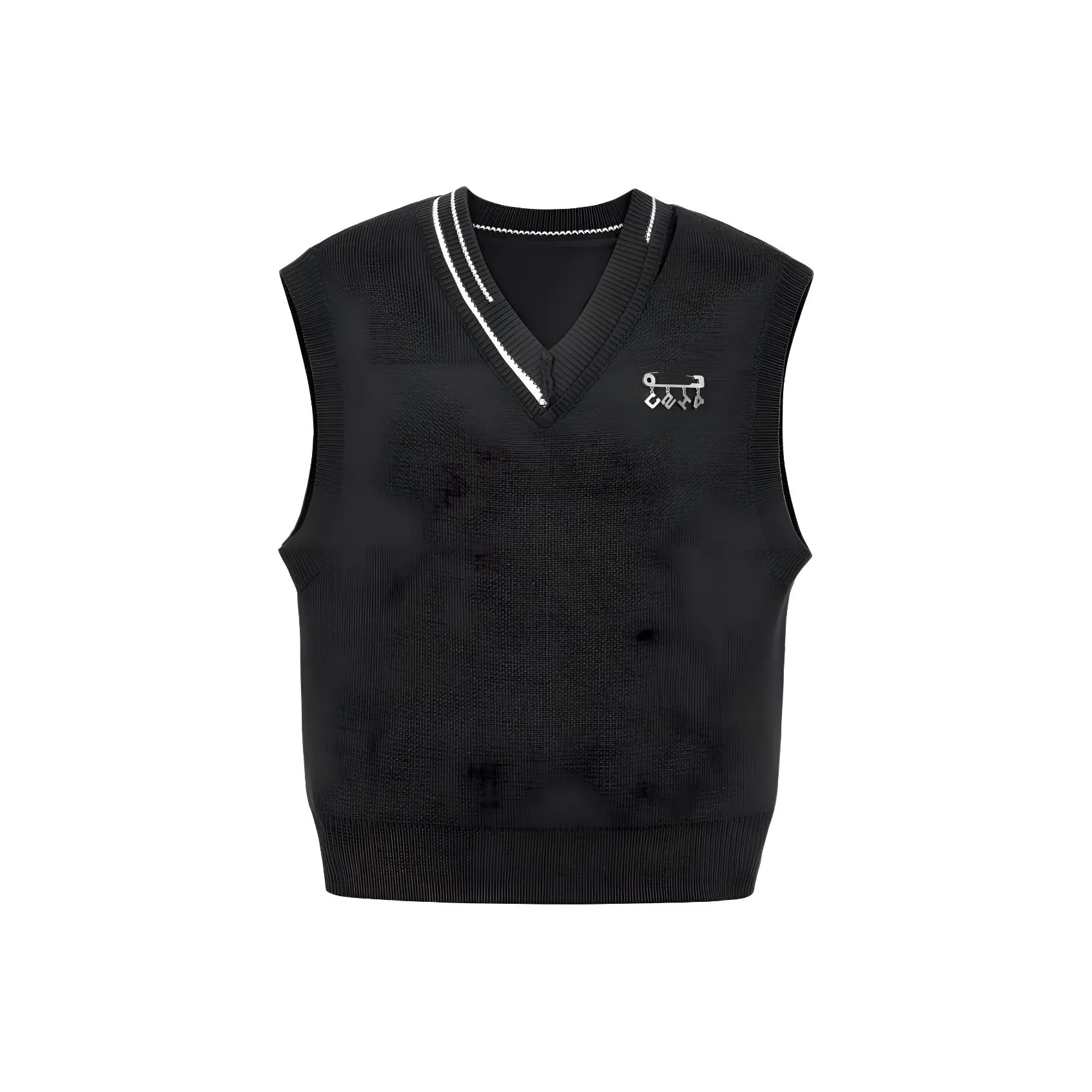 C2H4 Distressed V Neck Sleeveless Knit Vest