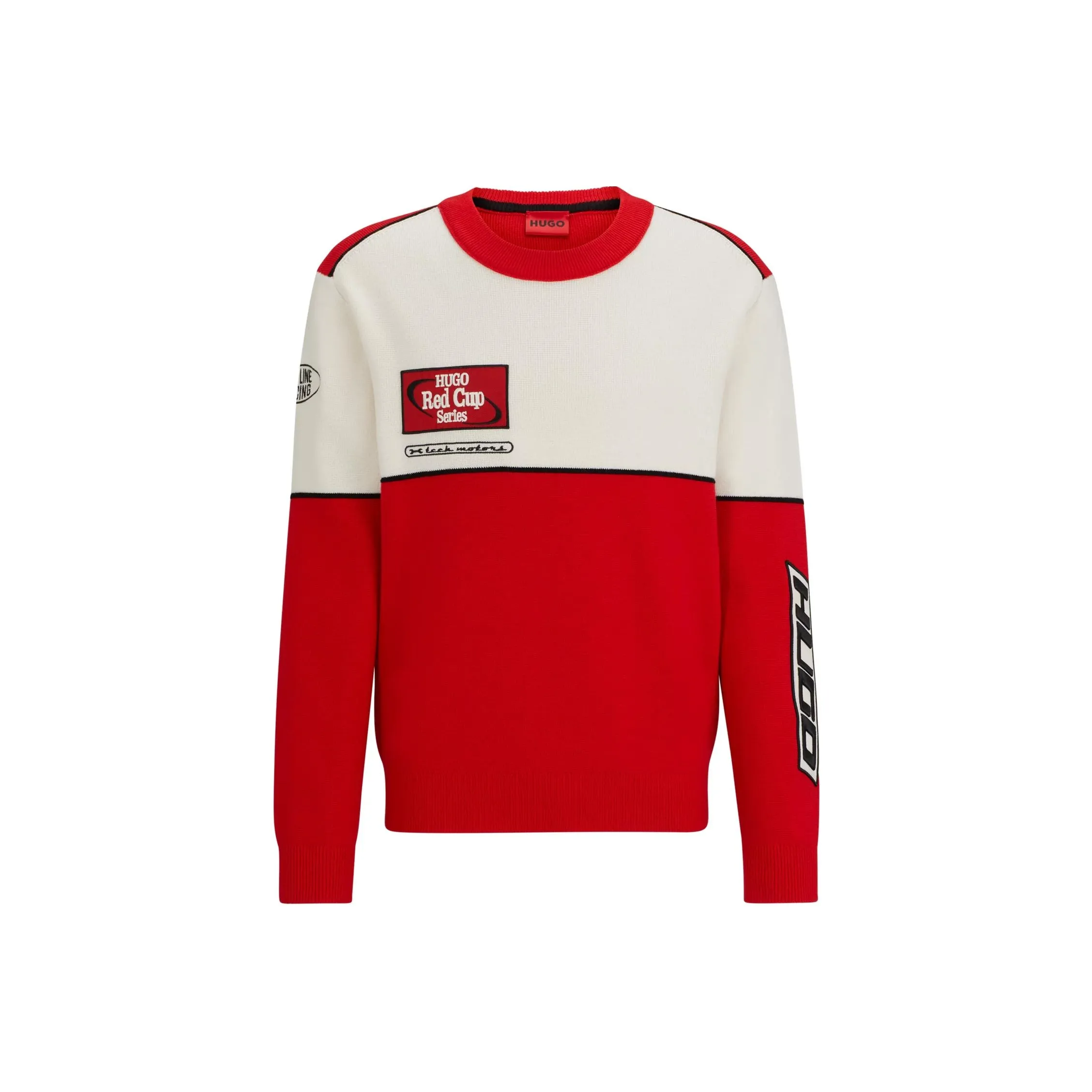 Hugo Boss Цветной блокированный свитер с вдохновленными значками для гонок мужской красный