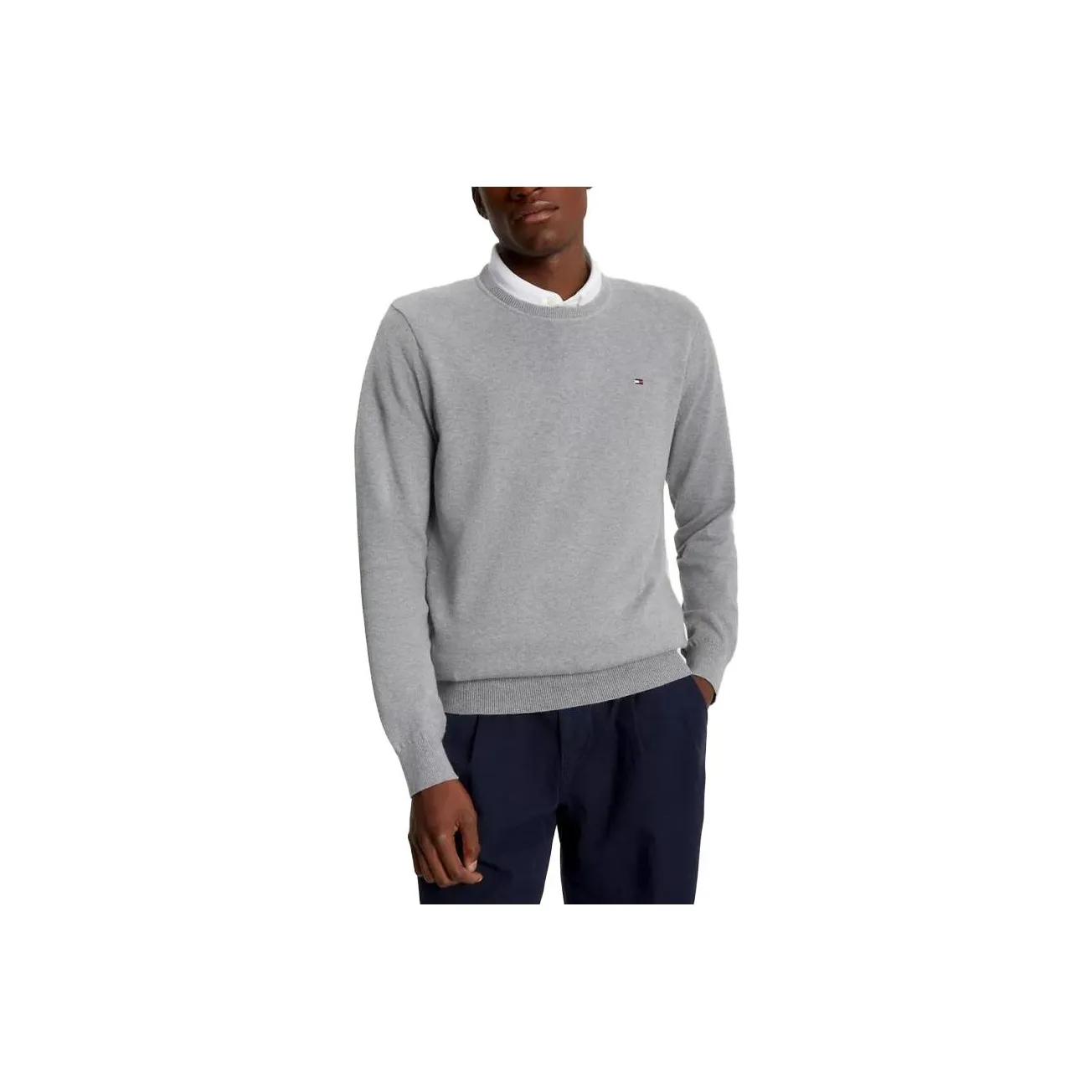 Tommy Hilfiger FW23 Твердый Crewneck Свитер Свитеры GREY Heather Свитер Мужской Серый
