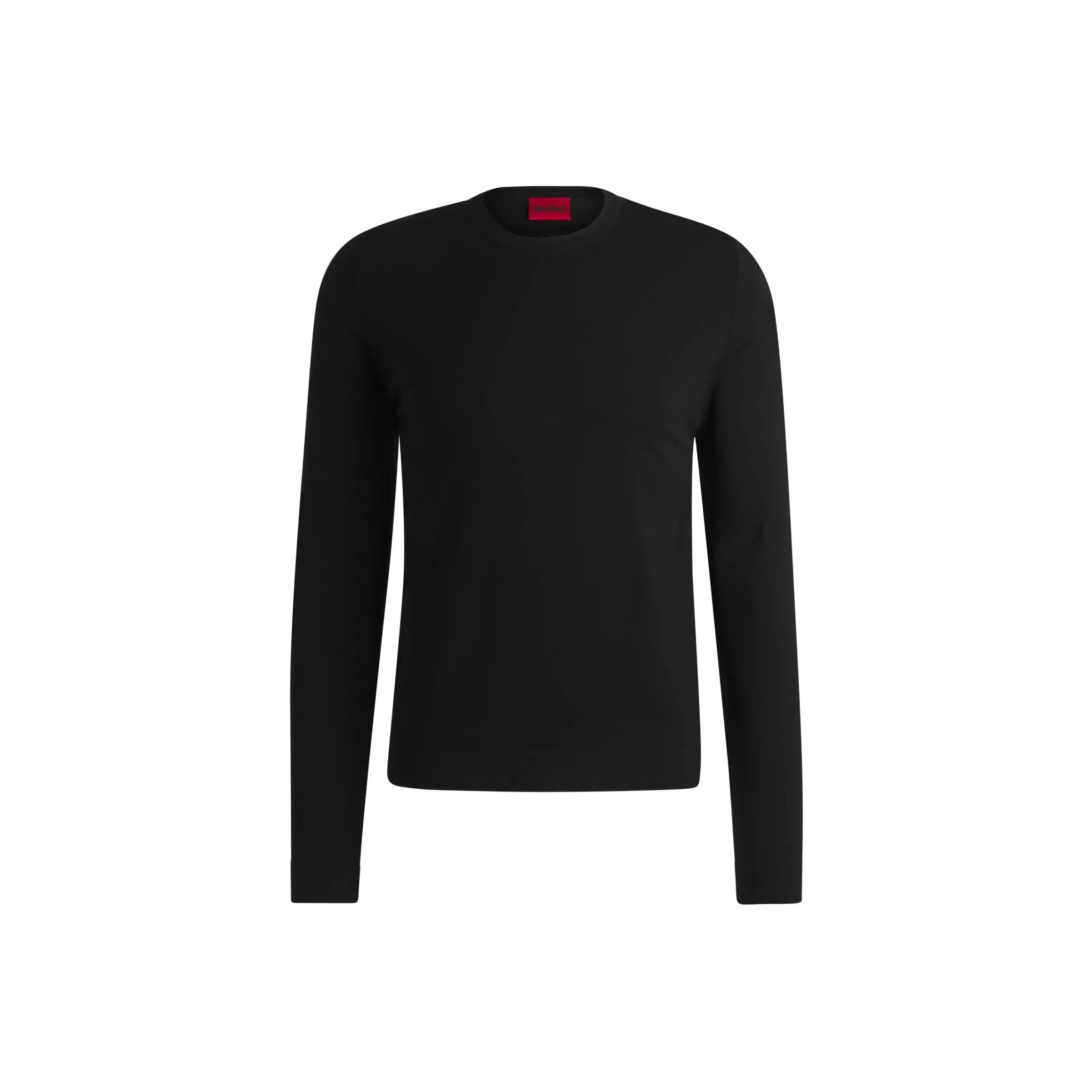 HUGO BOSS Slim Fit с круглым вырезом мягкий свитер из пряжи мужской черный