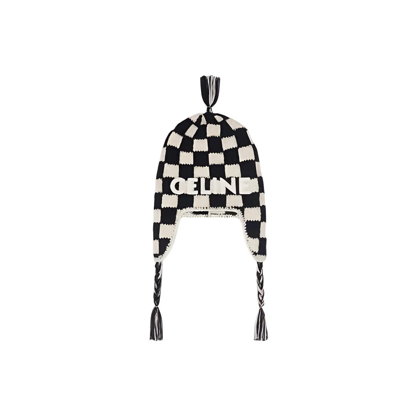 CELINE Peruvian Beanie In Checked Alpaca Wool