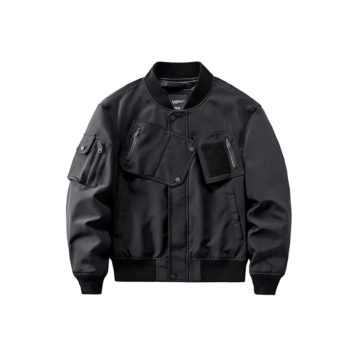 VIP Magnetic Buckle Design Multi Pocket Baseball Collar Workwear Jackets & Coats Unisex Black