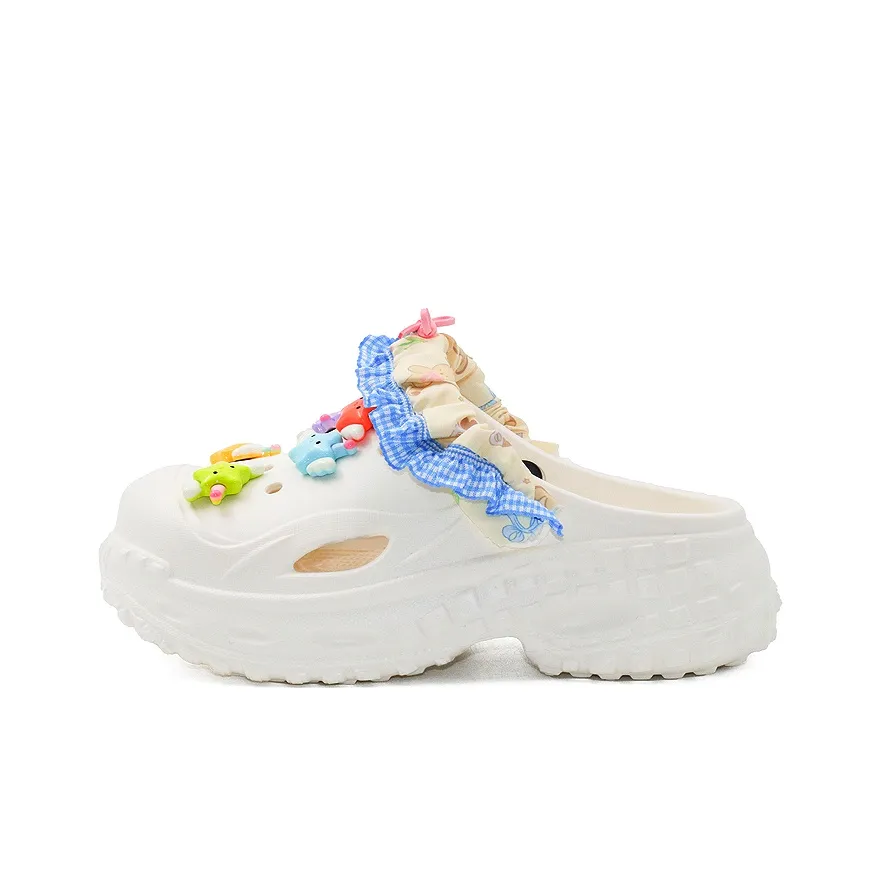 OUBT Girlish Style Lace Trim Candy Color Stars Sabo Women's White OUBT Девичий стиль с кружевной отделкой конфетный цвет звезды сабо женский белый