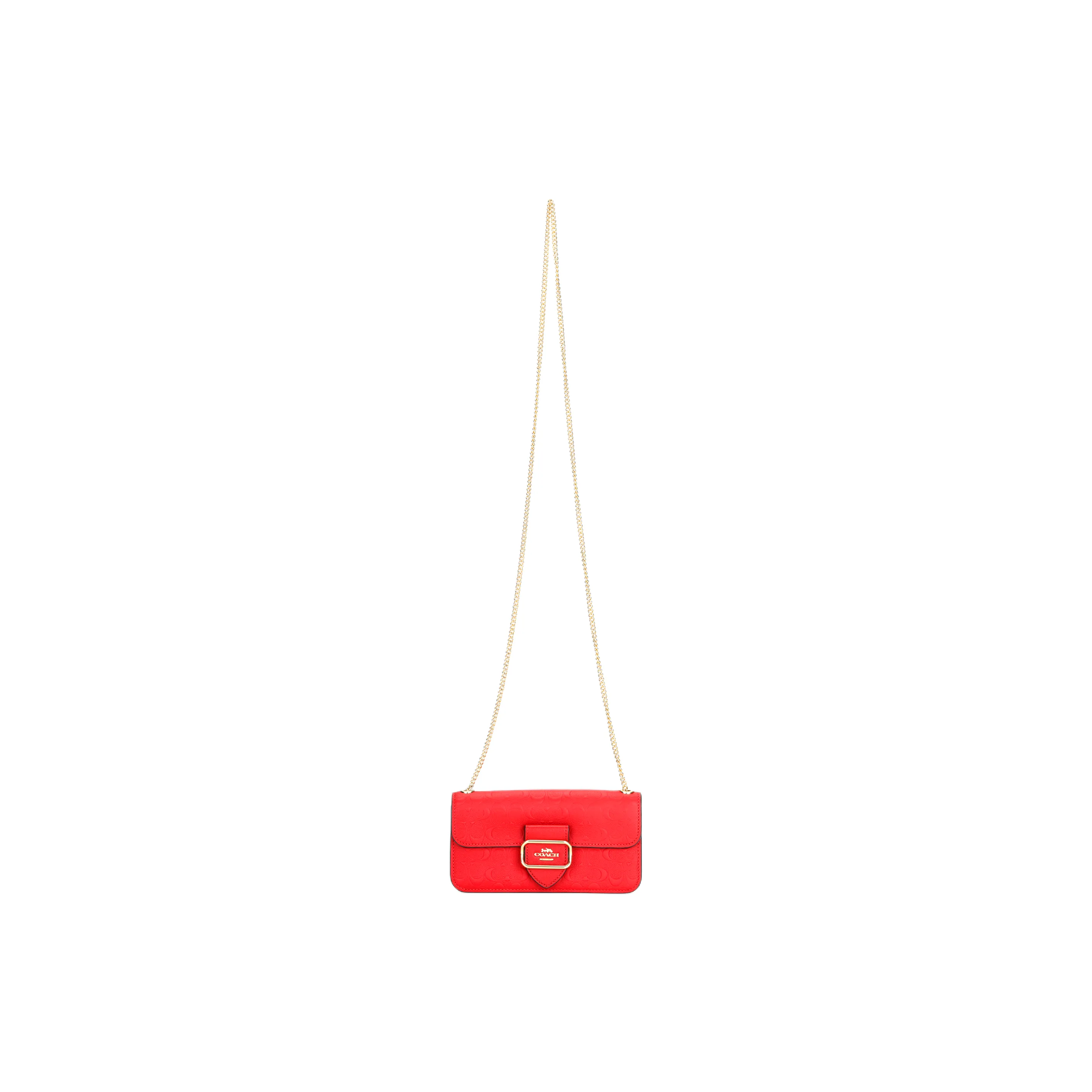 COACH Morgan Calfskin With Leather Chain Bag, Shoulder Bag, Crossbody Bag Trumpets Women's Red