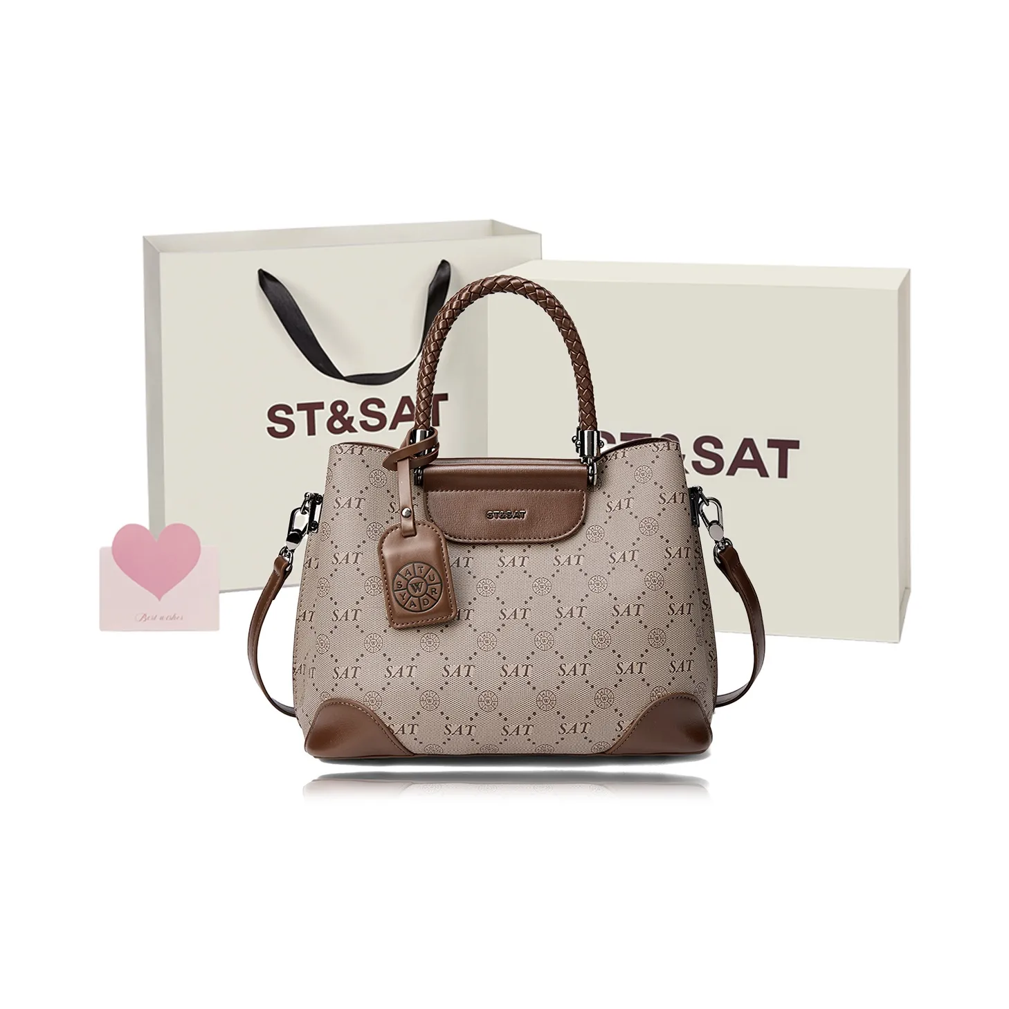 ST&SAT PVC With Synthetic Leather Handbag, Shoulder Bag, Crossbody Bag, Tote Large Size Women's Coffee