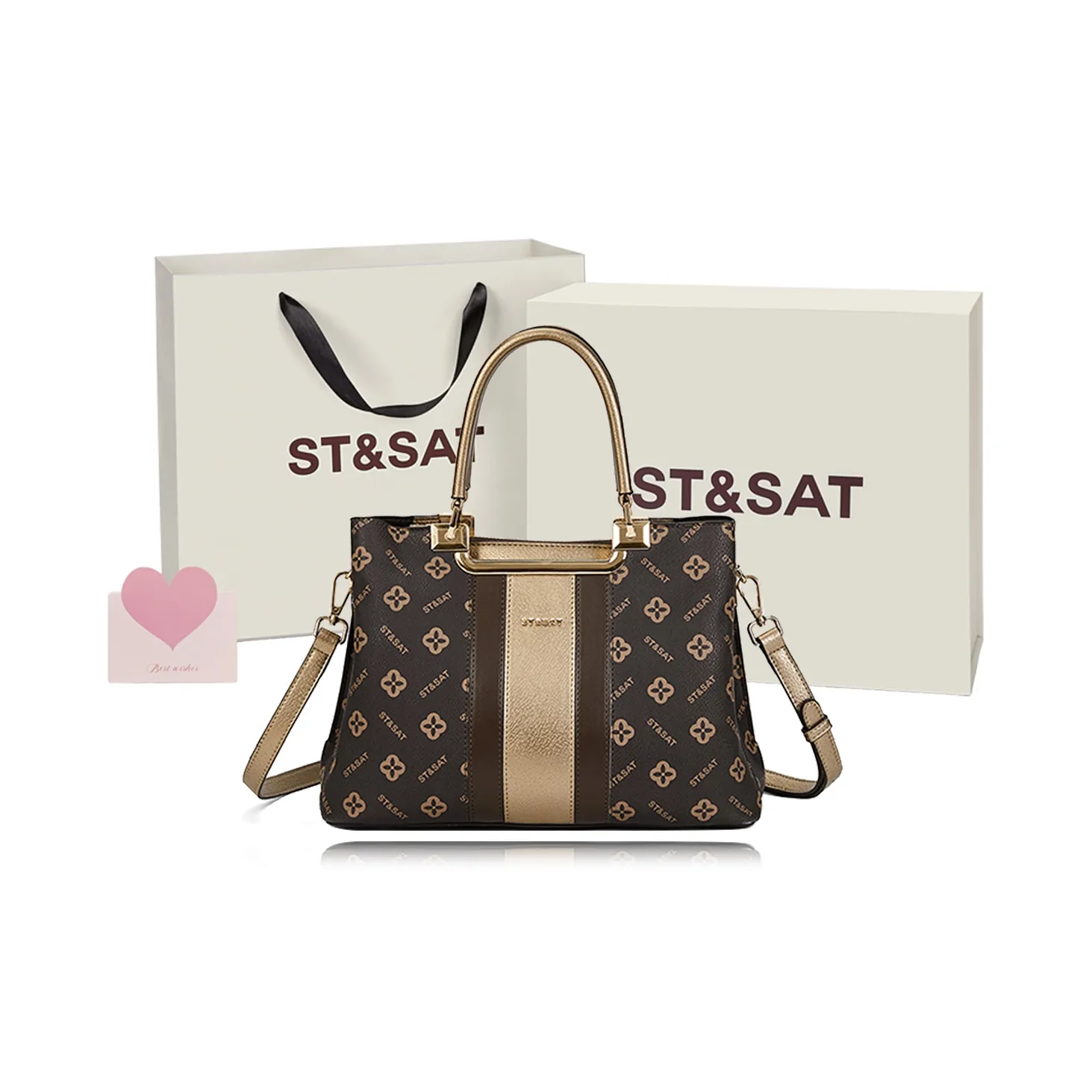 ST&SAT PVC & PU Handbag, Crossbody Bag, Shoulder Bag Large Size Women's Dark Coffee