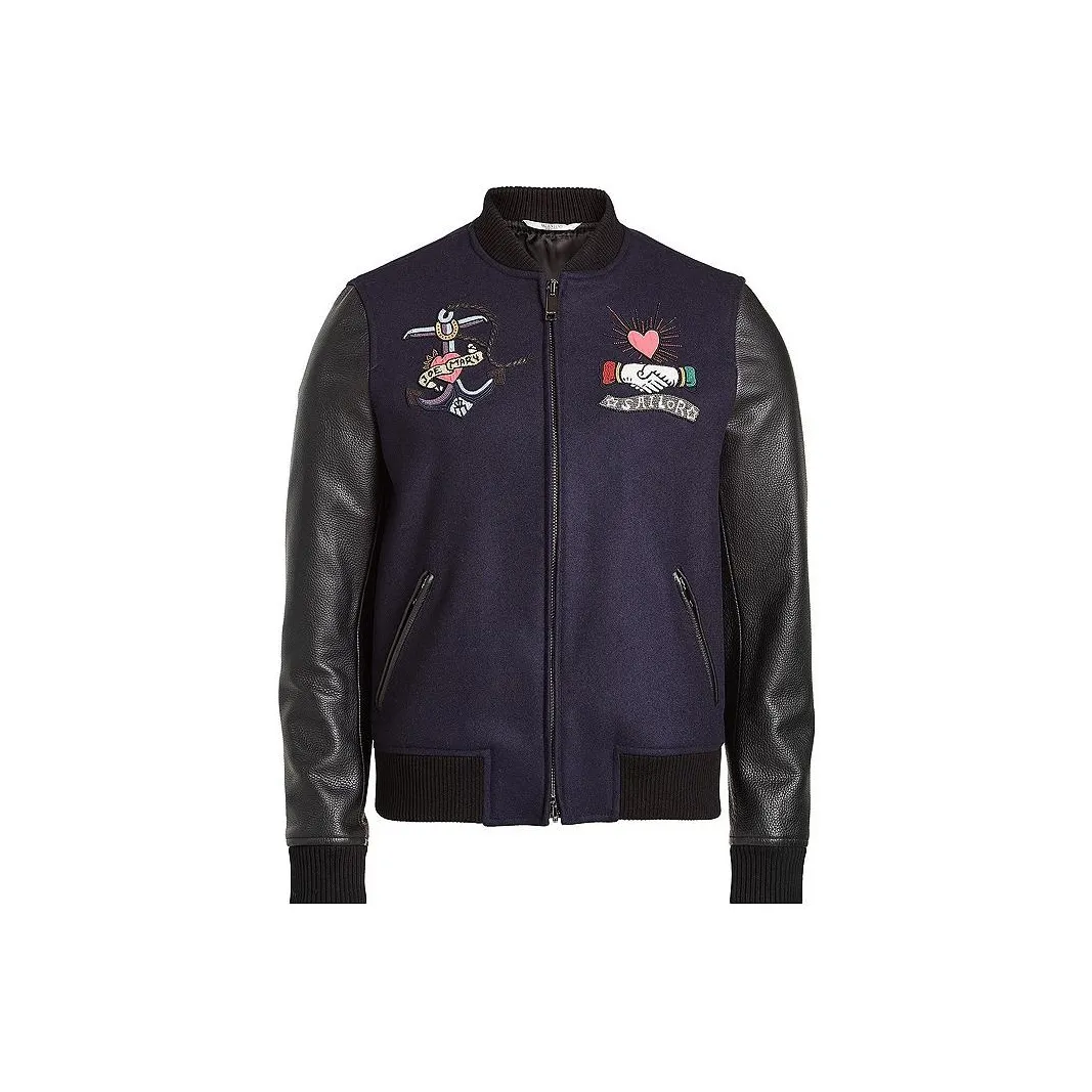 Valentino Graphic Patch Zip Up Varsity Jacket