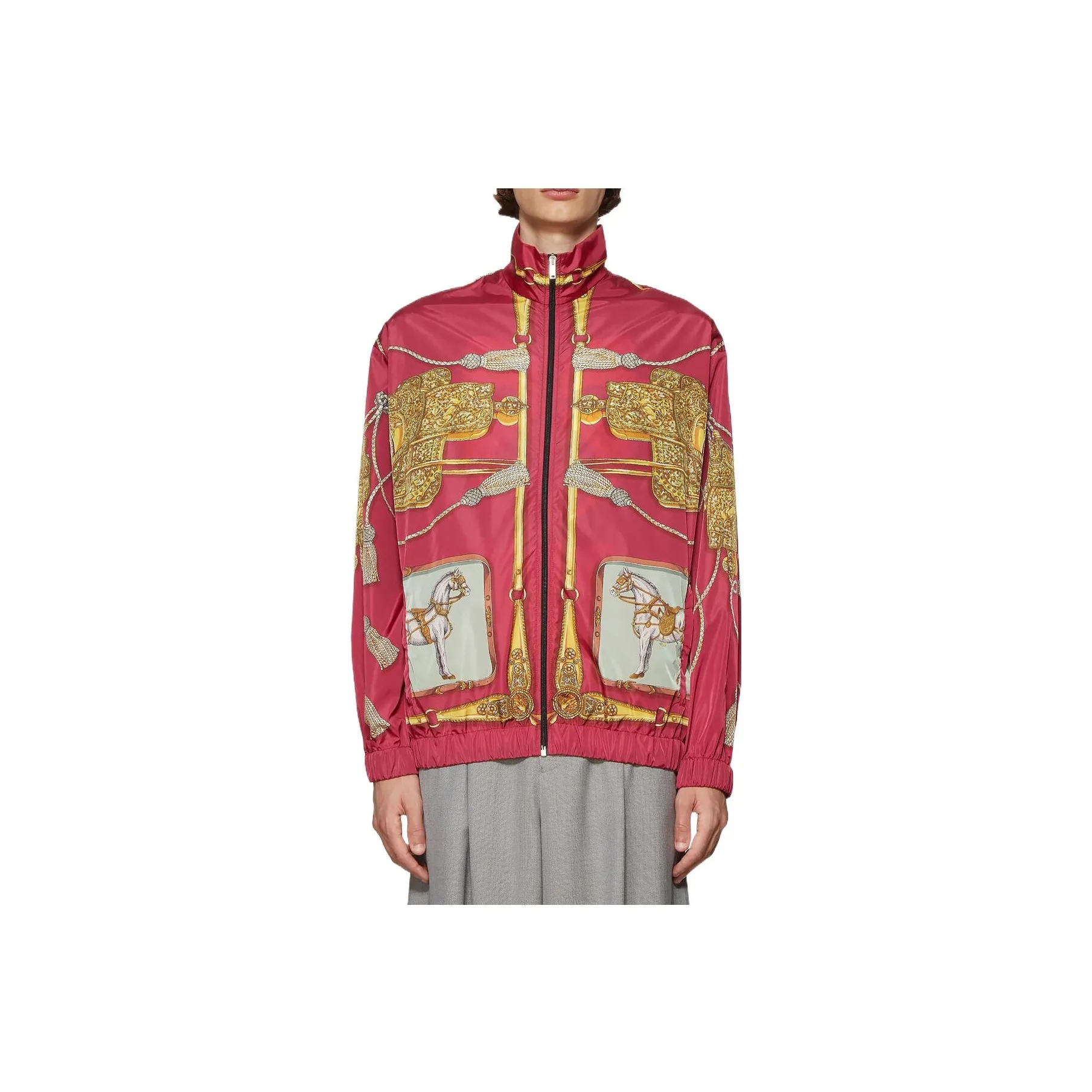 GUCCI Horses And Tassels Print Oversize Nylon Bomber Jacket