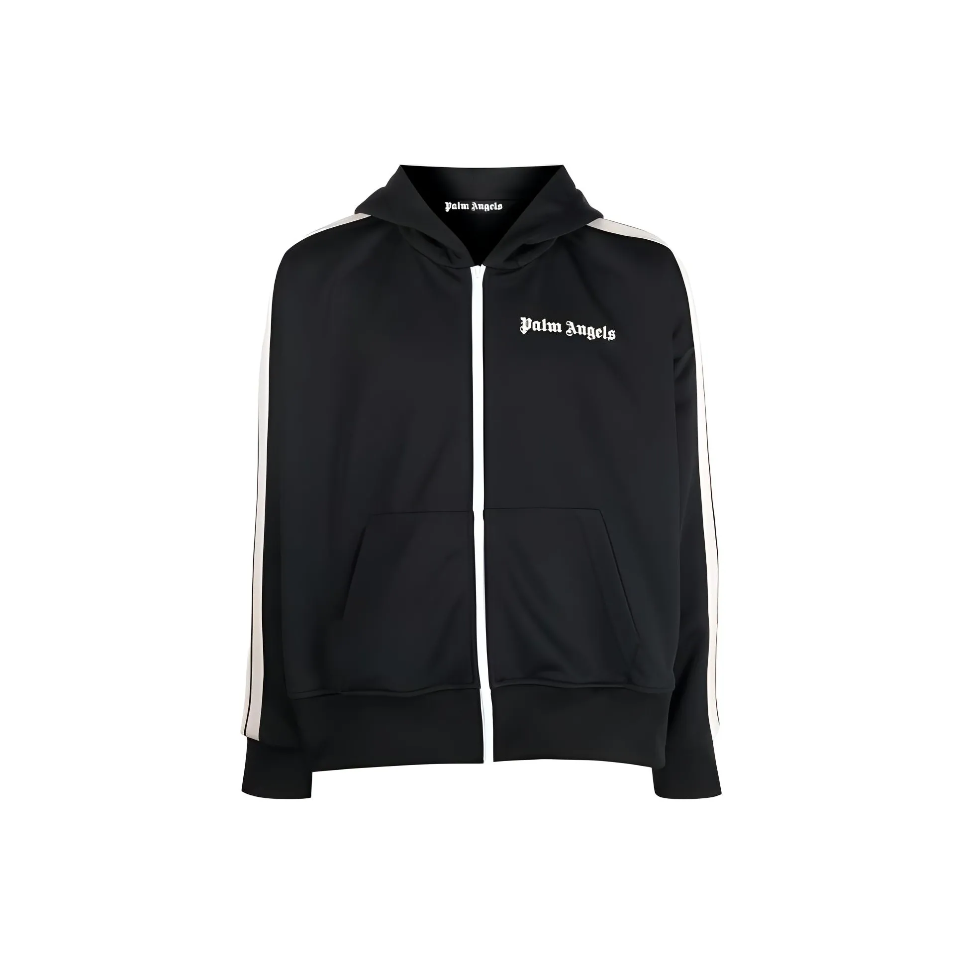 PALM ANGELS Stripe Detail Zip Up Hoodie