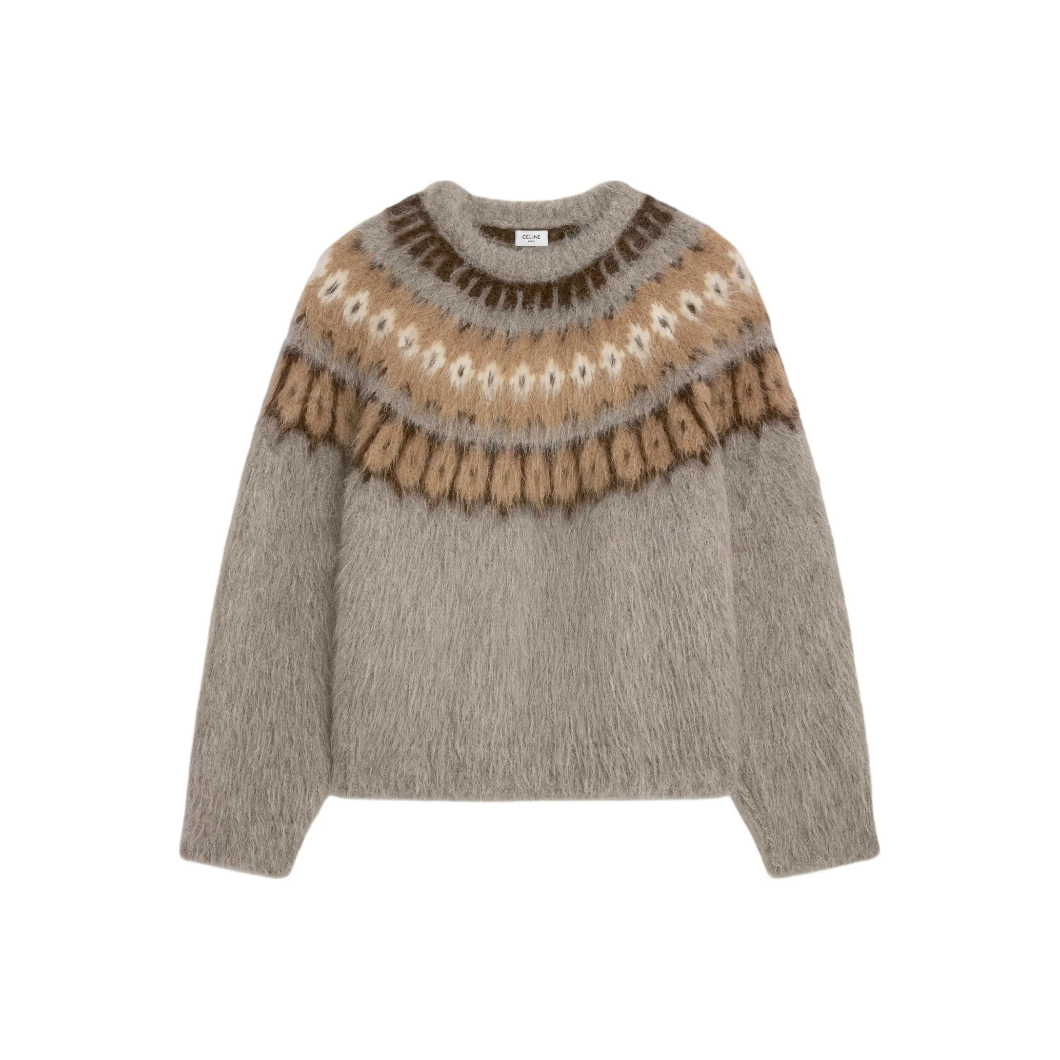 CELINE Crew Neck Sweater In Brushed Fair Isle Alpaca Wool