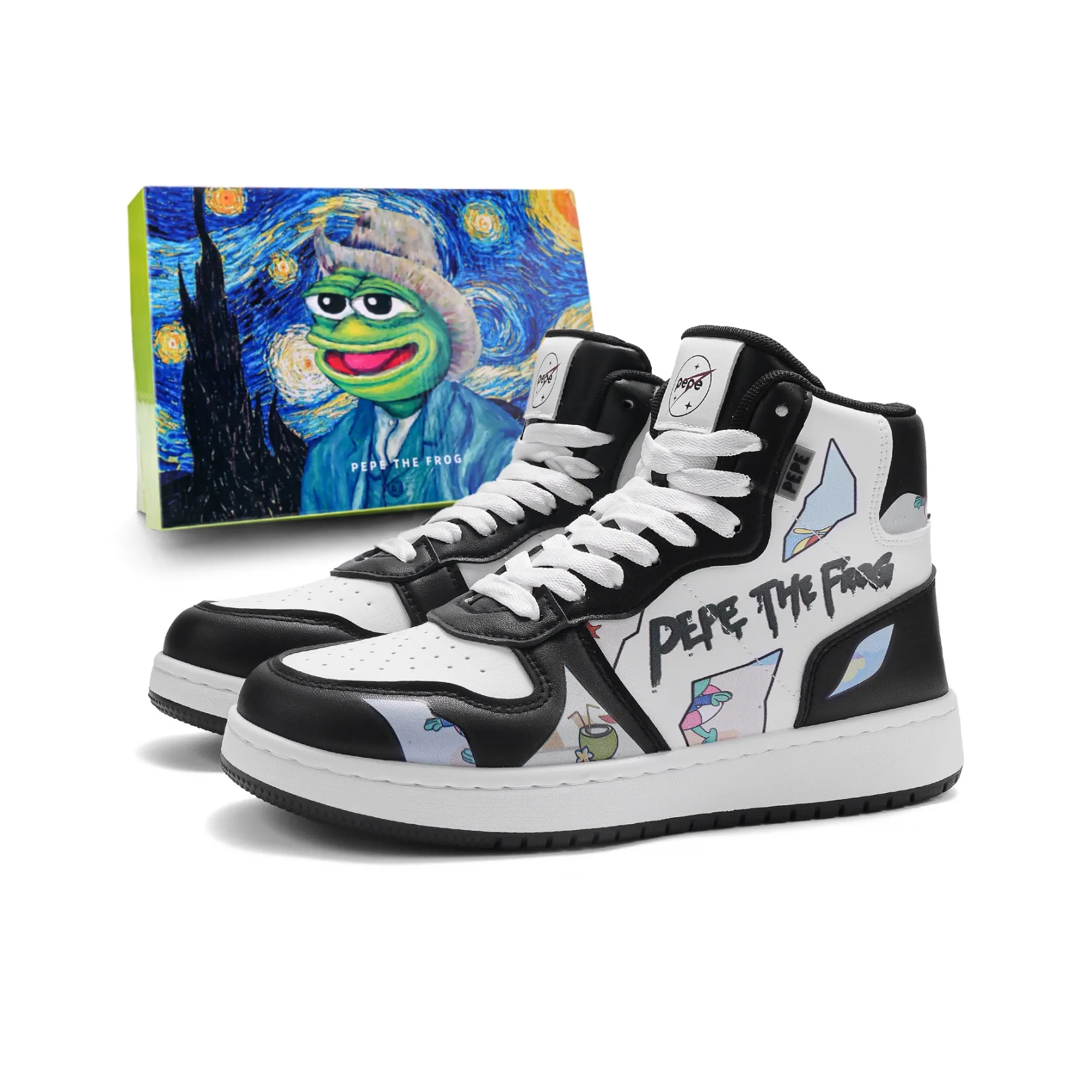 Pepe The Frog High-Top Skateboard Shoes Unisex