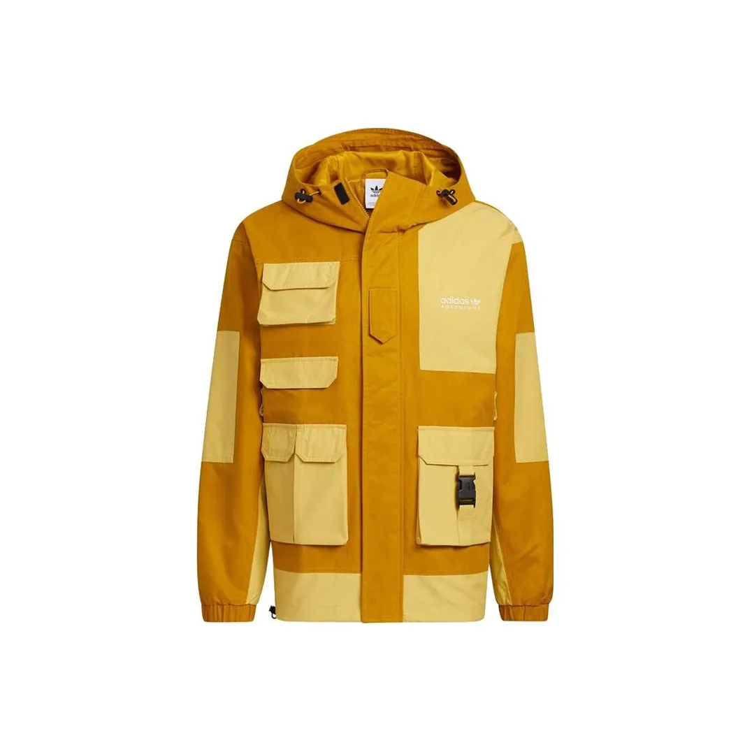 adidas originals Men's Clover Contrast Multi-Pocket Hooded Jacket Yellow