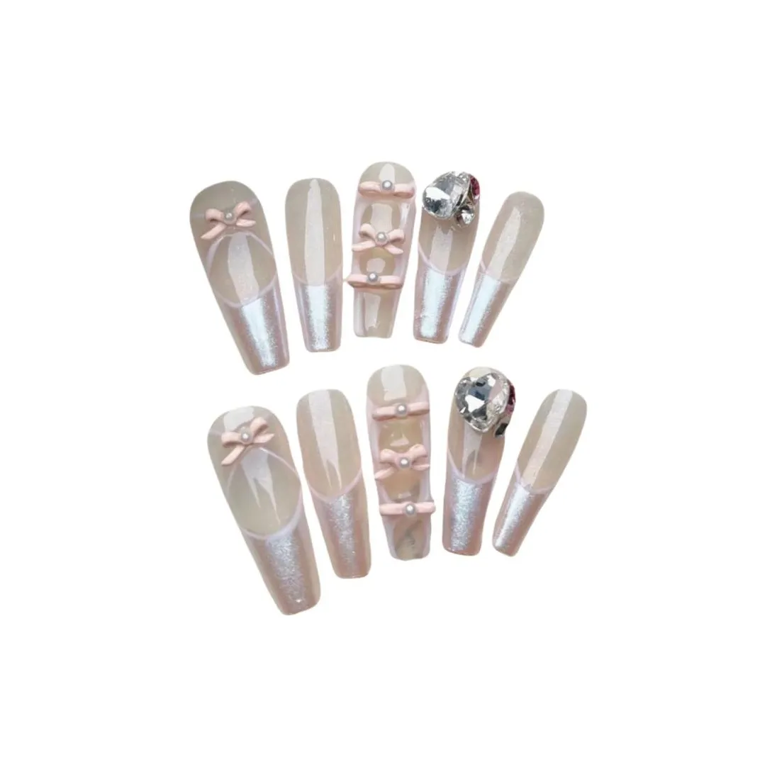 Gentle Welcome Ручной работы MID Длина Балетки Элегантность Принцесса False Nail Трапеции Телесный Смудж Французский