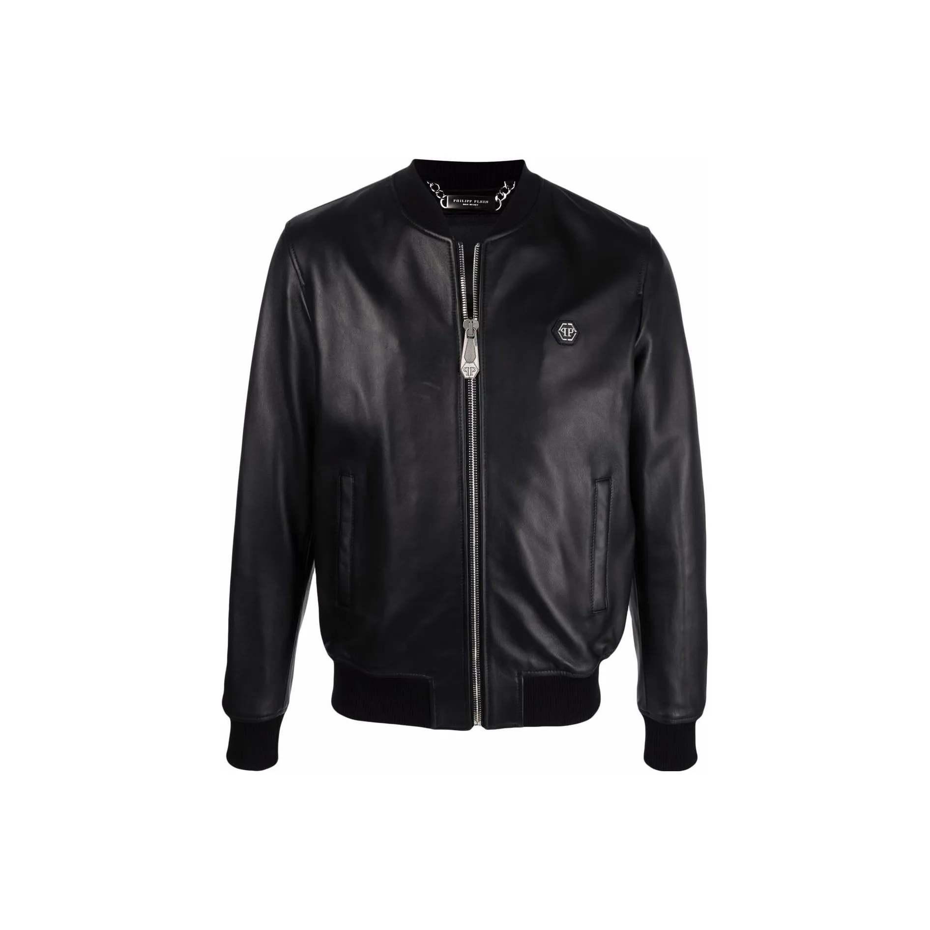 PHILIPP PLEIN Logo patch Leather Bomber Jacket