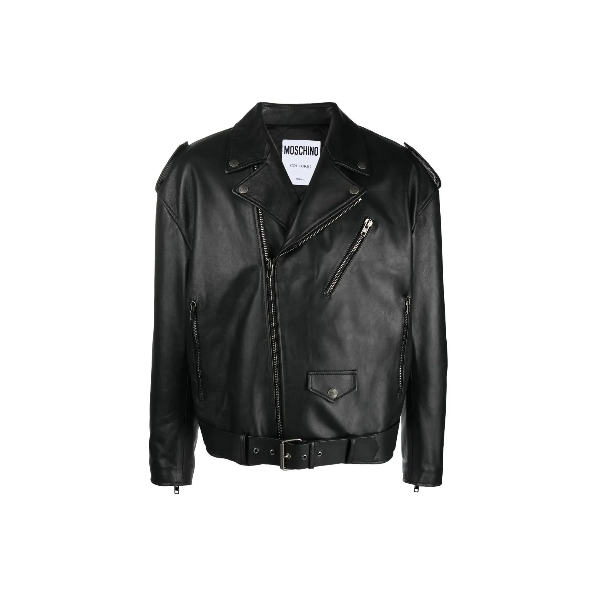 MOSCHINO Fringe detail Leather Biker Jacket