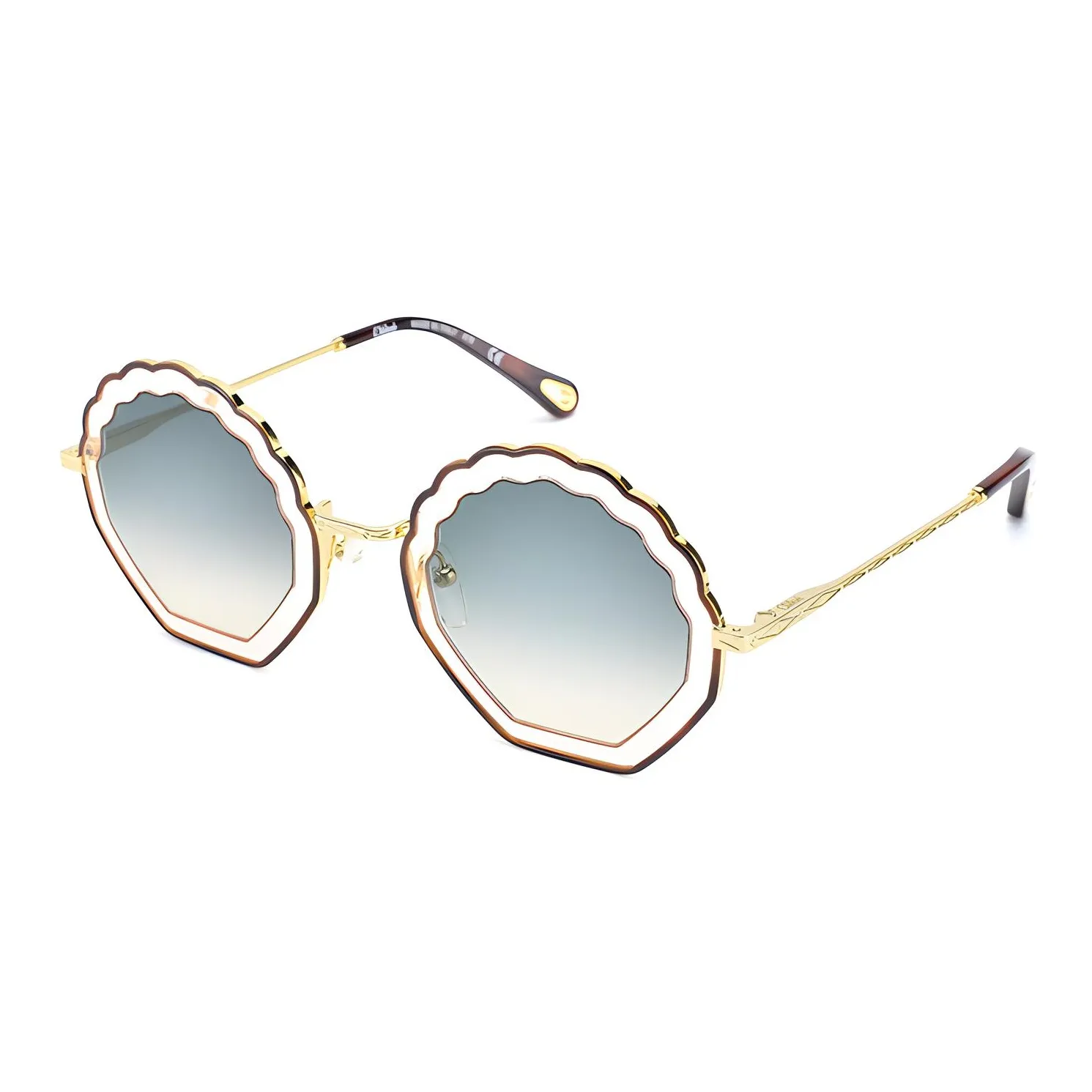 Chloé Sunglasses Unisex Gold Frame With Blue Gradient Lens