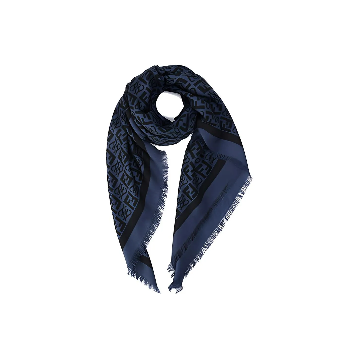 FENDI Silk Scarves Men's Dark Blue Black