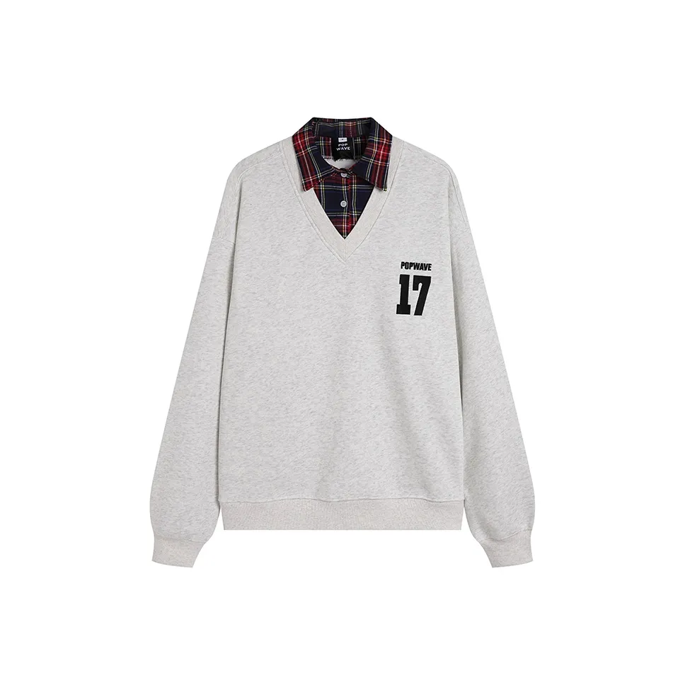 POPWAVE Свитшот Унисекс V-образный вырез Красная клетка Свитшот
