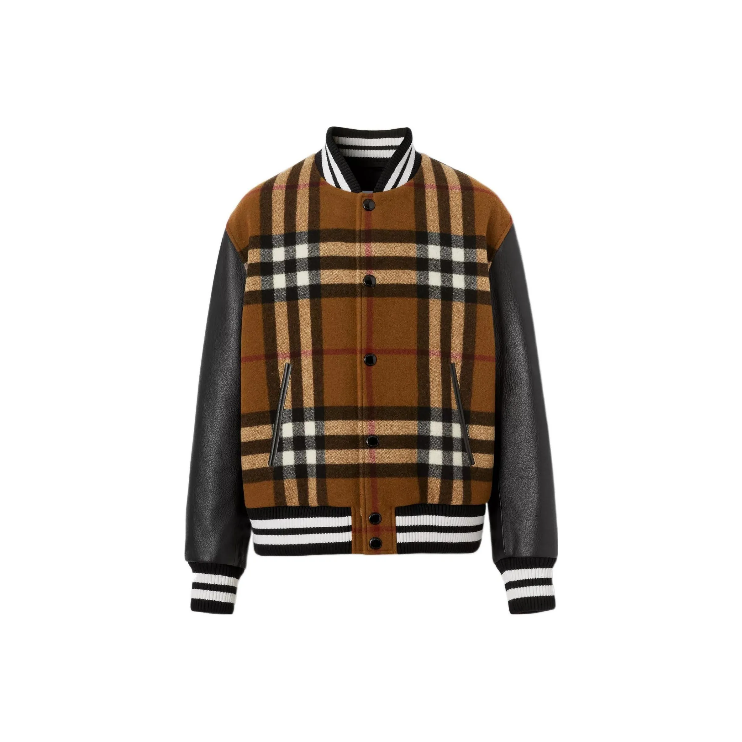 Burberry Check Technical Wool And Leather Bomber Jacket