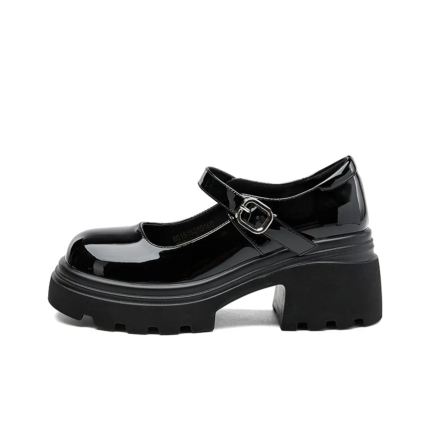 EXULL Q Балет Балетки Грубый каблук Туфли Мэри Джейн 7CM Женские Черный