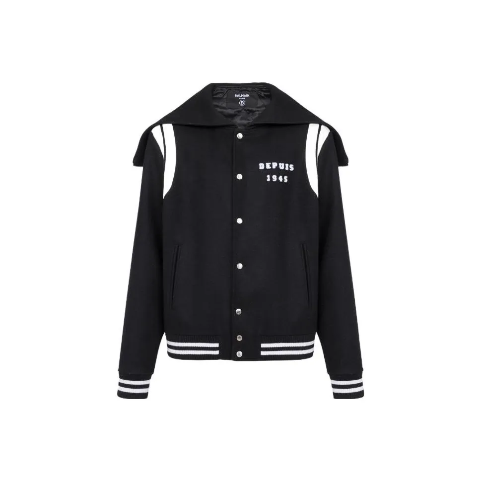 BALMAIN Hooded Wool Varsity Jacket