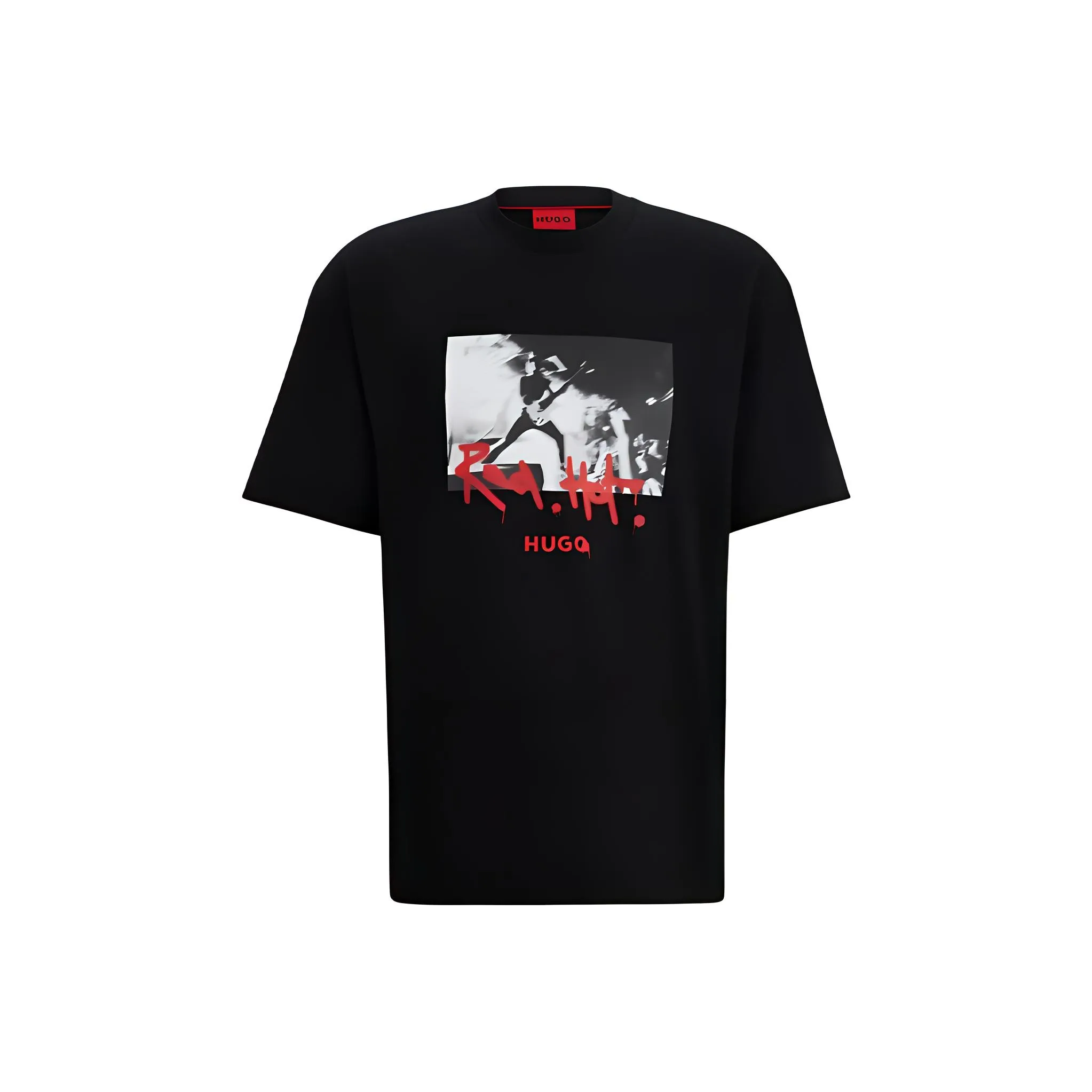 Hugo Boss Хлопок Джерси T Рубашка с Краской-Спрей Artwork T Рубашка Мужская Черная