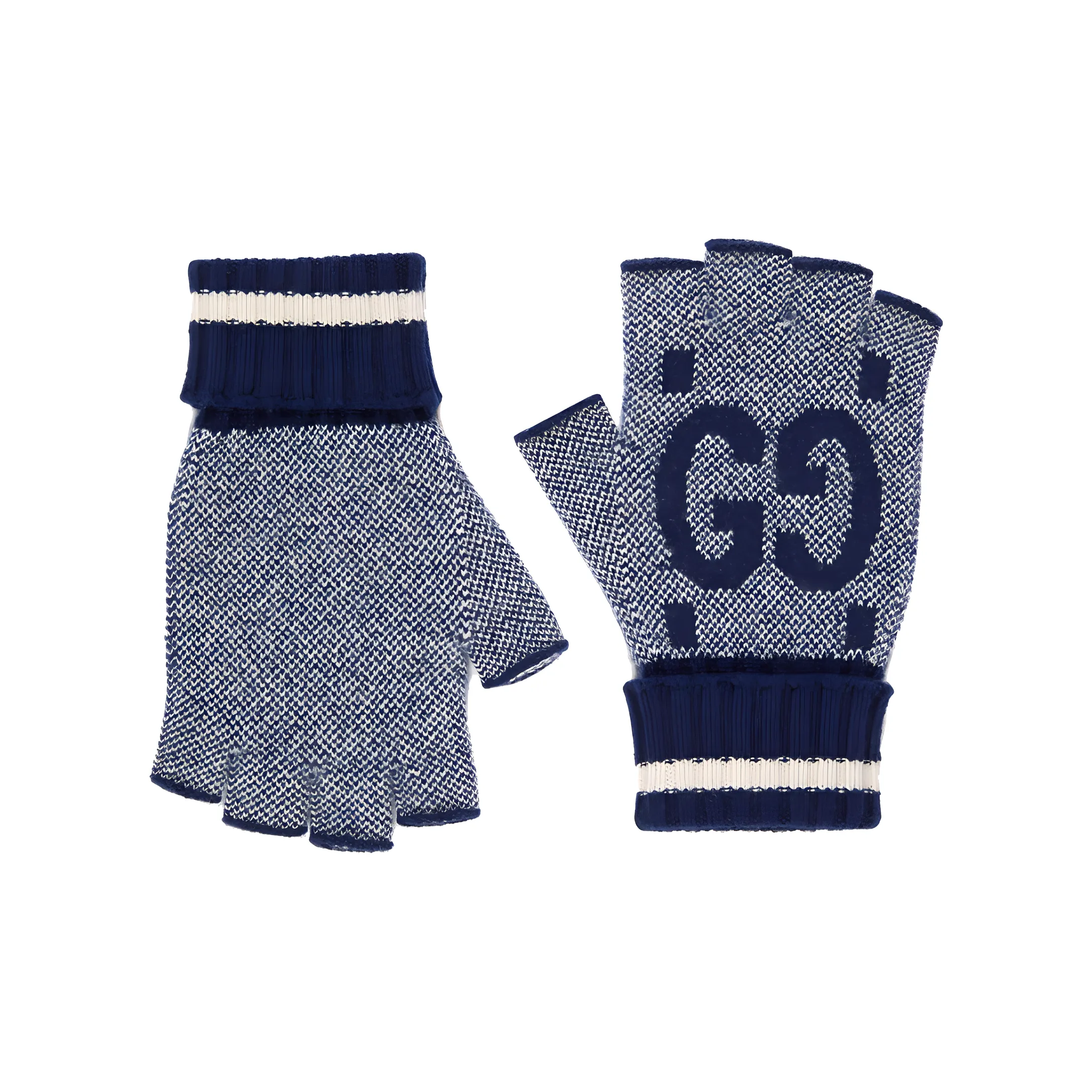 GUCCI Вязаные перчатки Мужские Морской синий Слоновая кость