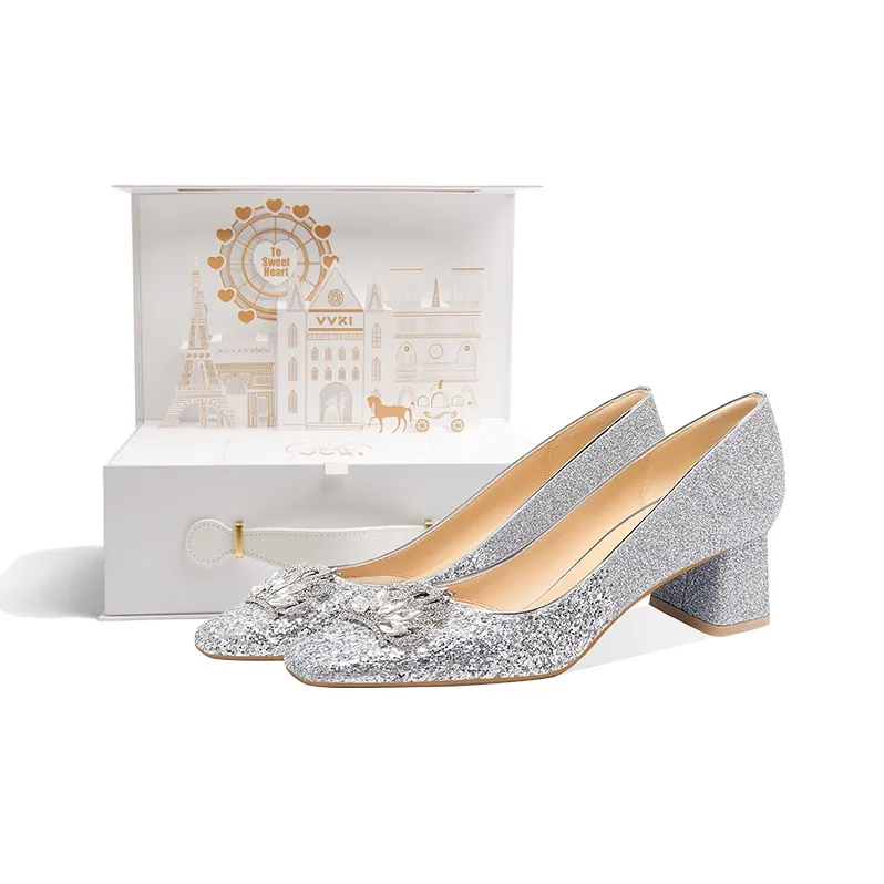 VVKI Высокие каблуки Женские Серебряные Сверкающий страз Корона