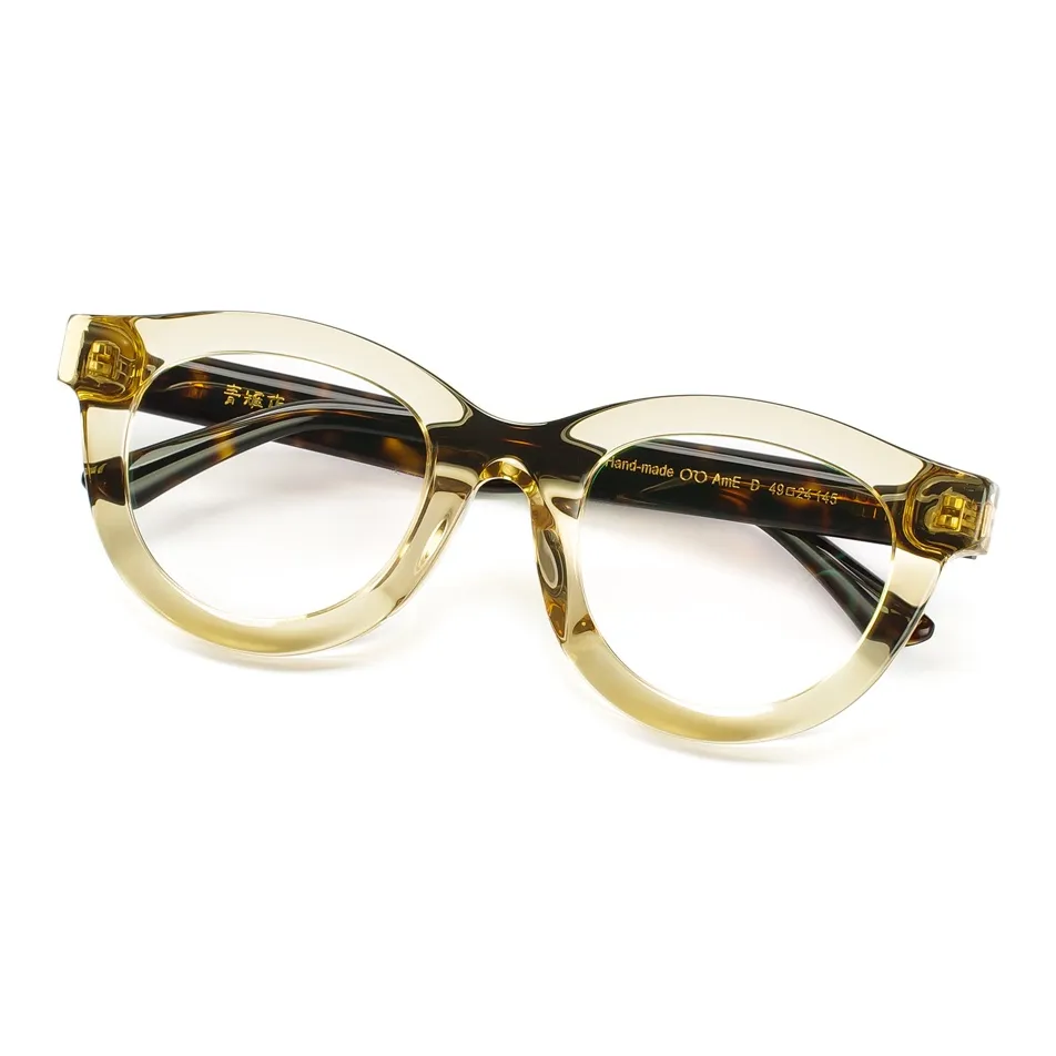 QINGZHIZUO Итальянская версия 8,0 3D-эффект Пластина Круглая Оправы для очков Унисекс Прозрачно-чайный Черепаховый