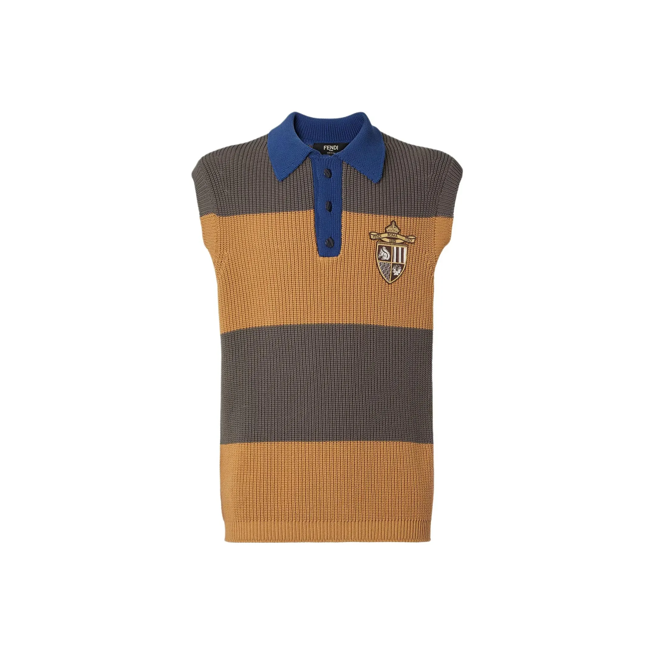 FENDI Logo Embroidered Striped Knitted Polo Shirt