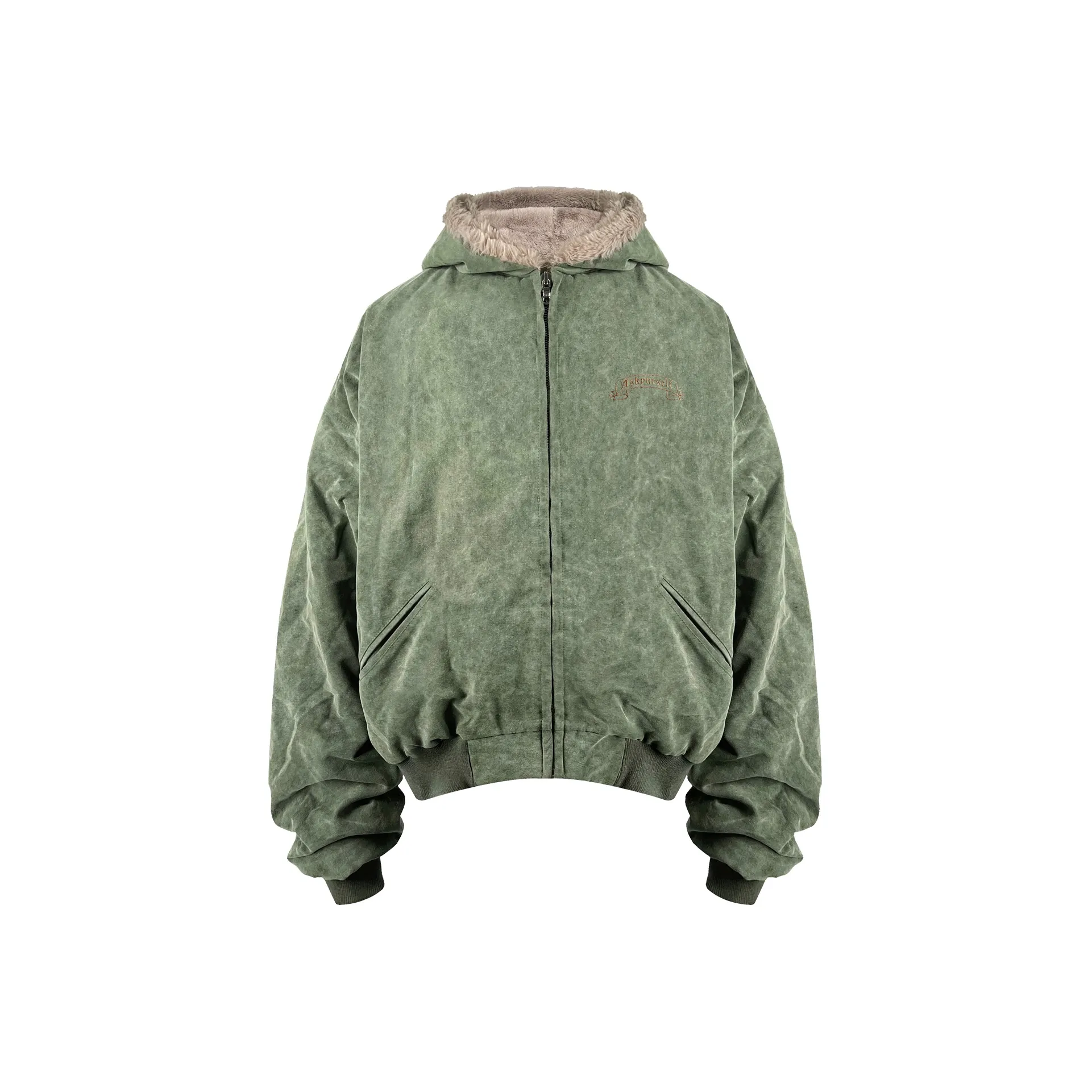 Askyurself Hooded Fur Jackets & Coats Unisex Army Green