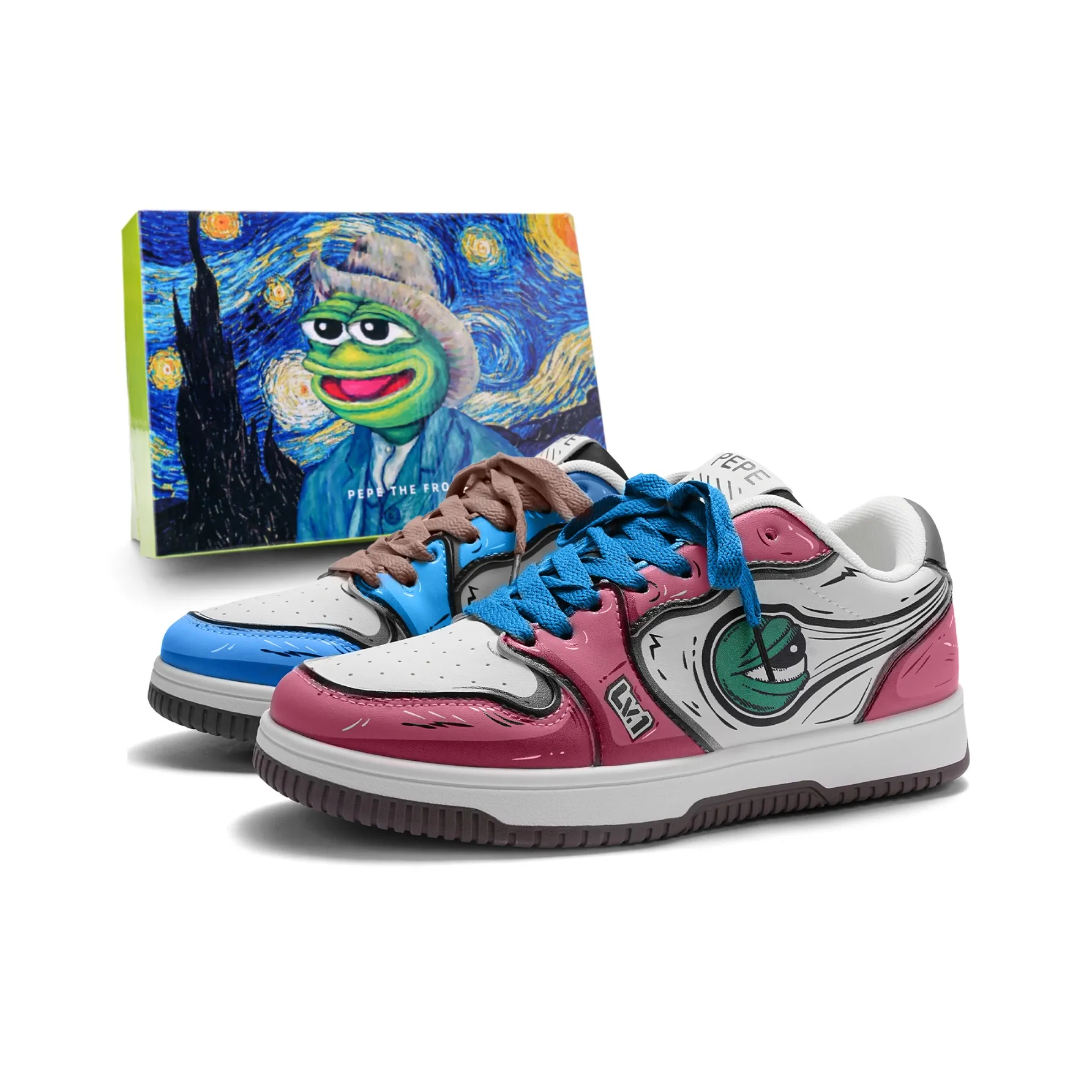 Pepe The Frog Cushioned Wear-Resistant Breathable Low-Top Skateboard Shoes Unisex