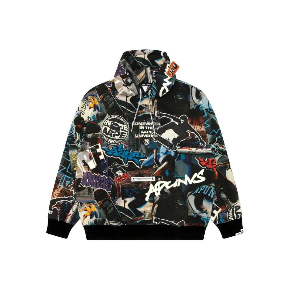Aape By *A Bathing APE® Moonface logo Graffiti print Hoodie