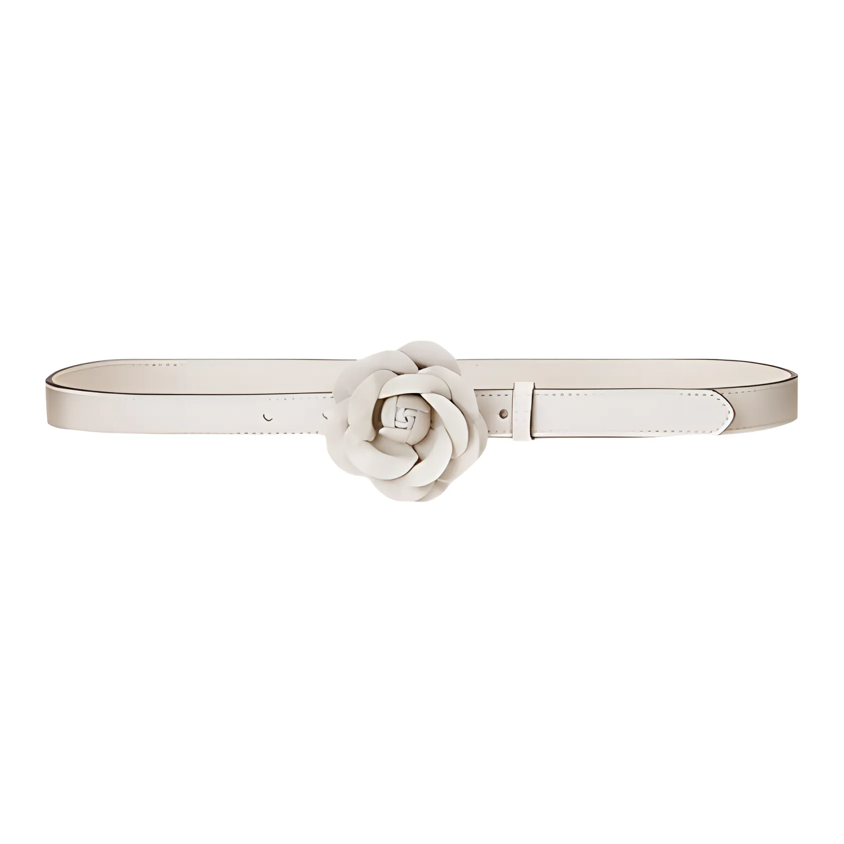 LAUREN RALPH LAUREN Floral Decoration, Smooth Buckle Leather Belts Women's White Width 2.5cm