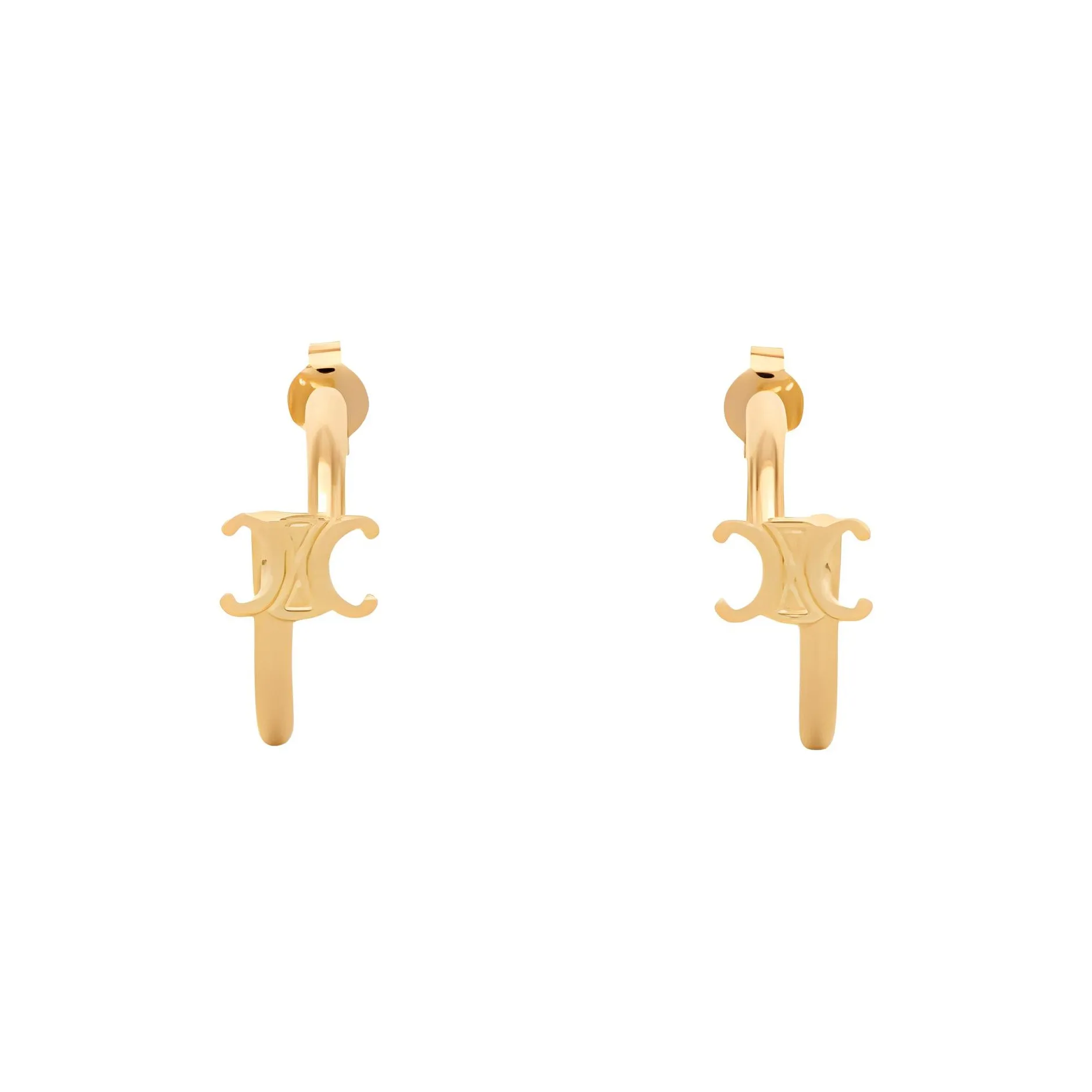 CELINE Triomphe Asymmetric Hoops In Brass With Gold Finish