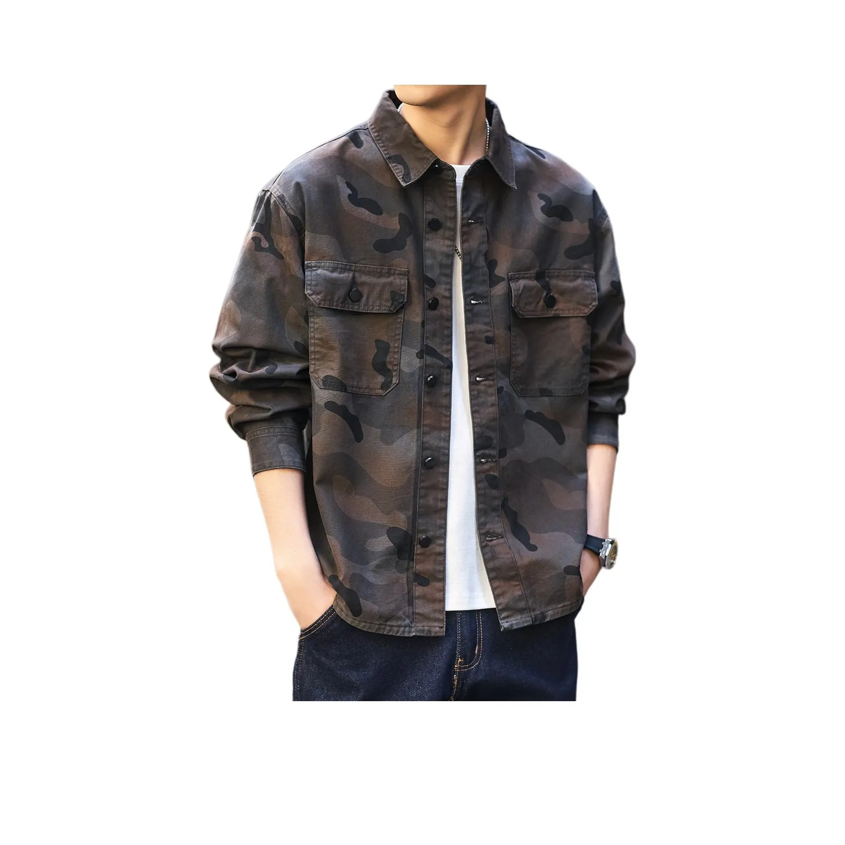 GELANLU Весна Рубашка Унисекс Серый