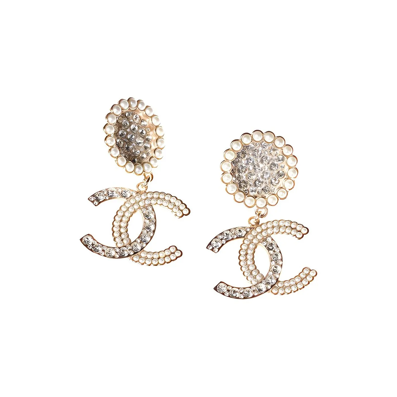 CHANEL Metal And Strass Earrings Glass Pearls