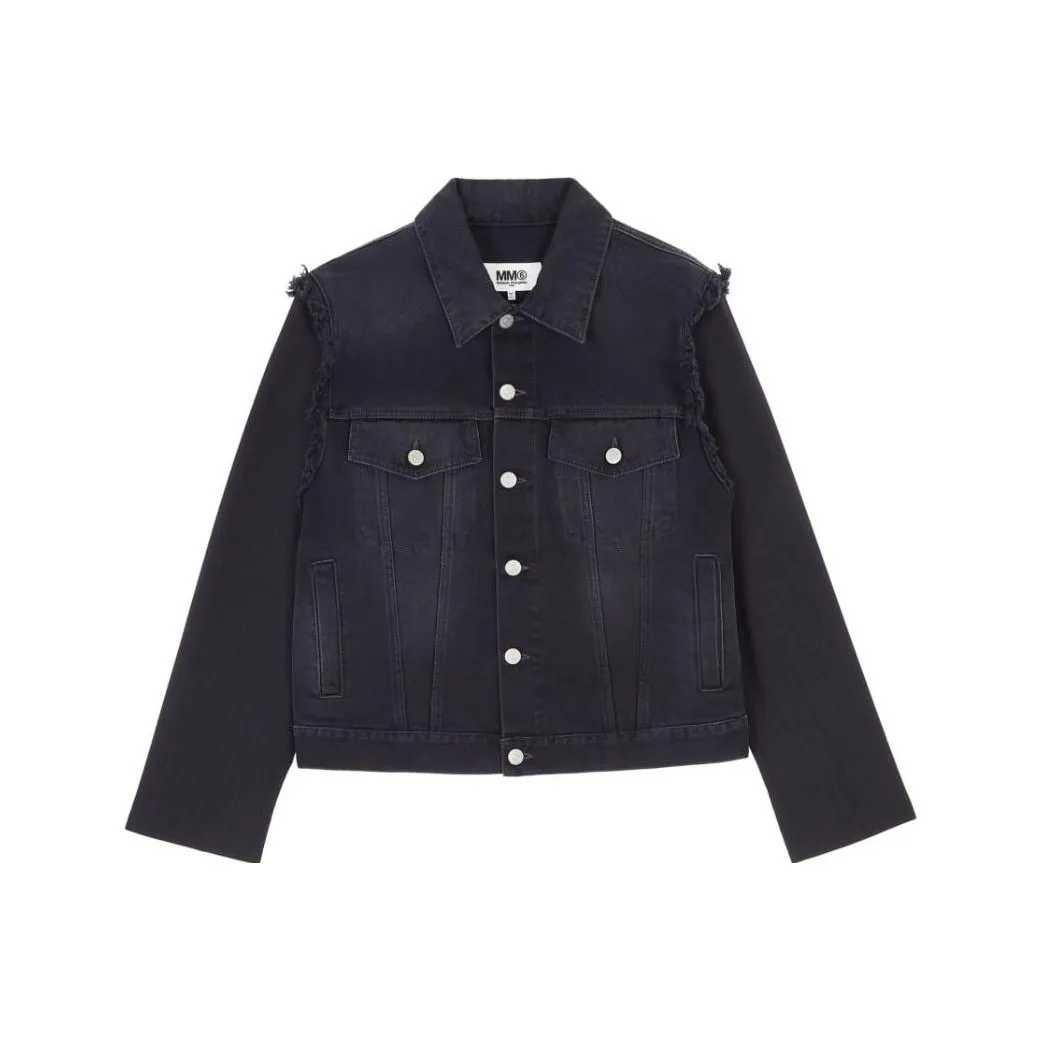 MM6 Maison Margiela Ripped Detailed Buttoned Denim Jacket